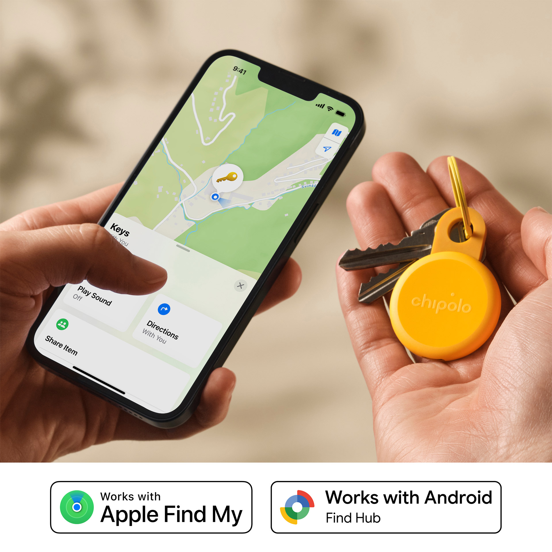 Bluetooth-Tracker Key Honey, smartphone, karte, gps, schlüsselanhänger, gelb