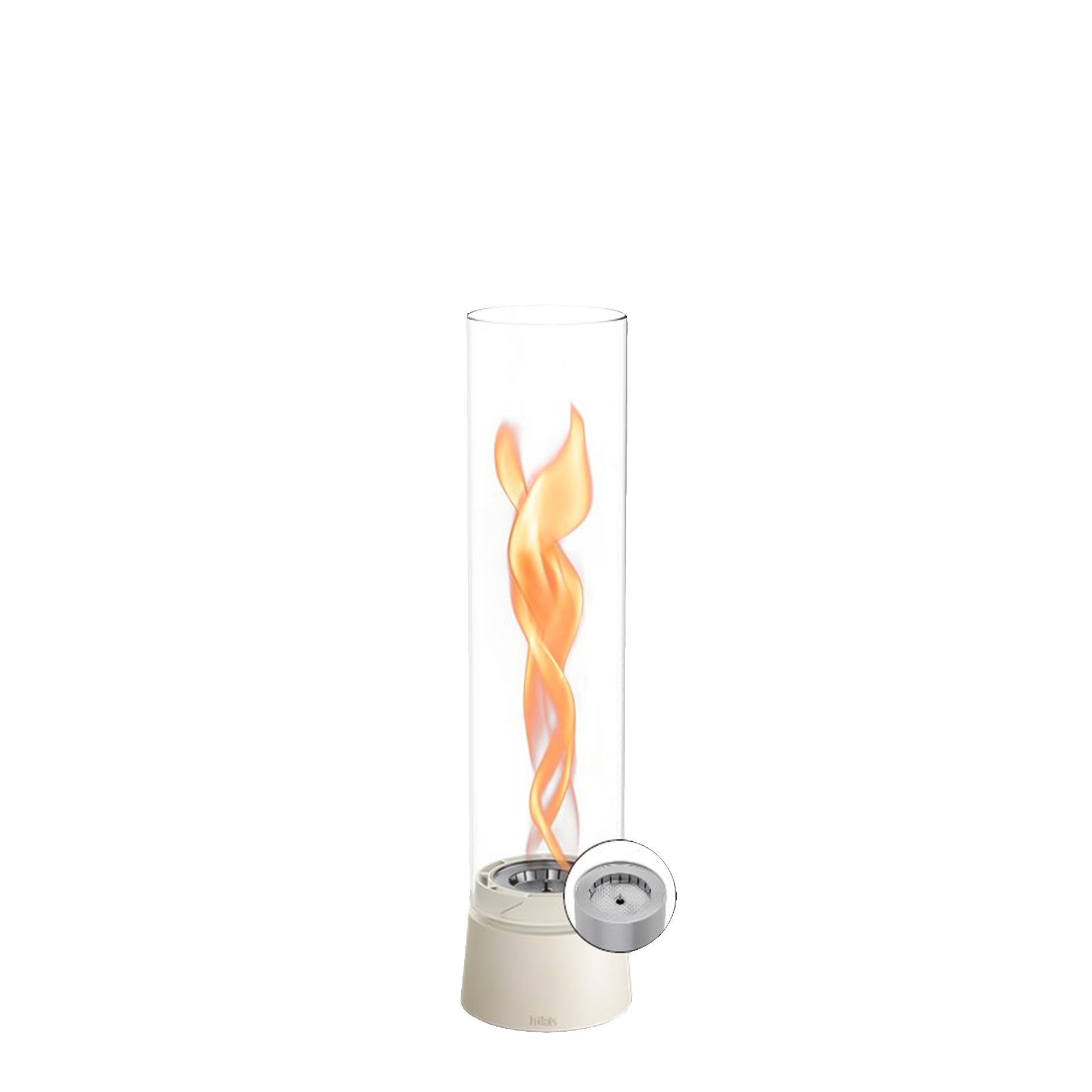 Tabletop Fireplace 900 Creme, ätherischer/ dekorativer Flammenleuchte, Vase Brenner, Tischlampe, Flammen-Motiv, Glaszylinder