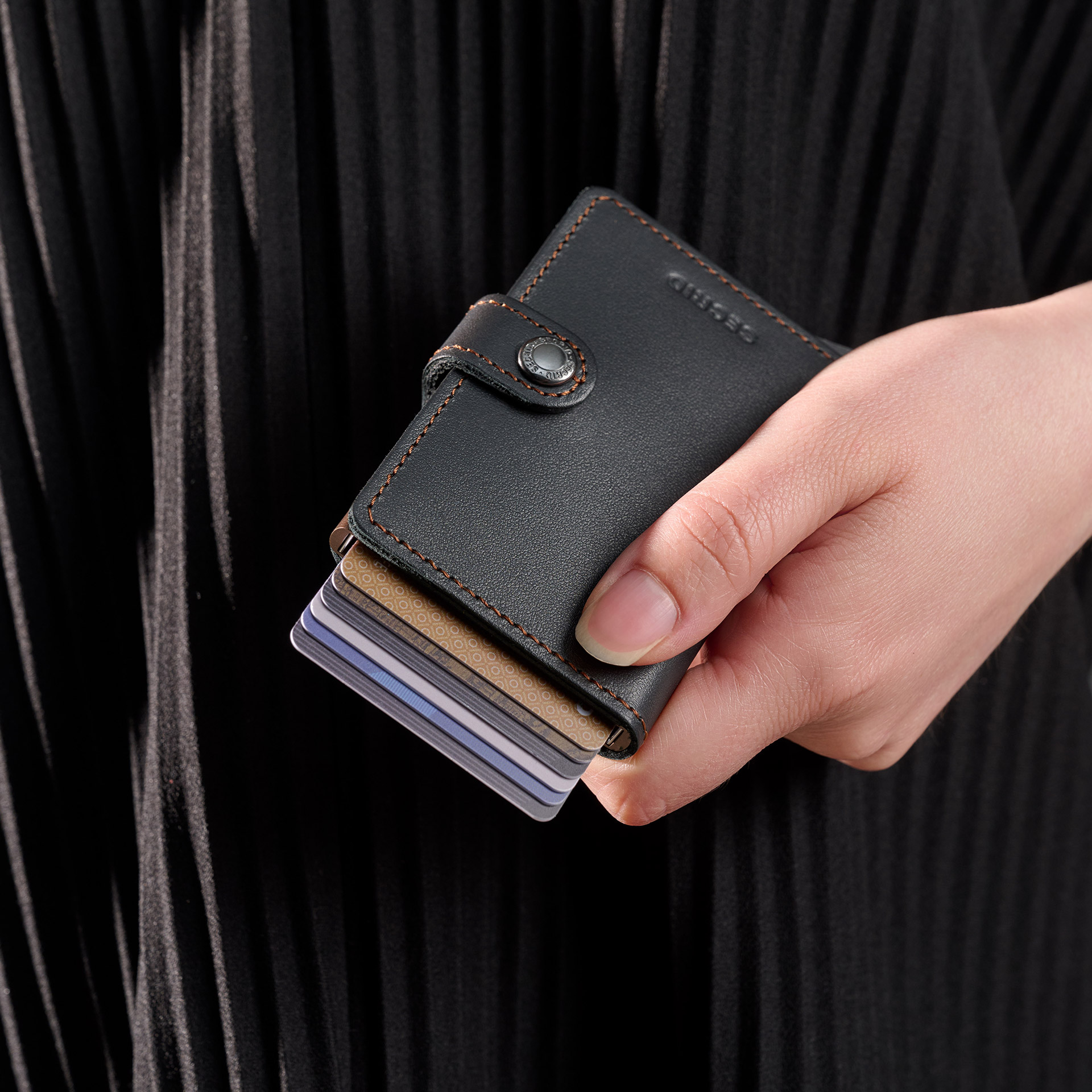 Secrid Miniwallet Original Schwarz/Navy, Portemonnaie, Geldbörse, Leder, Kartenhülle, Schwarz