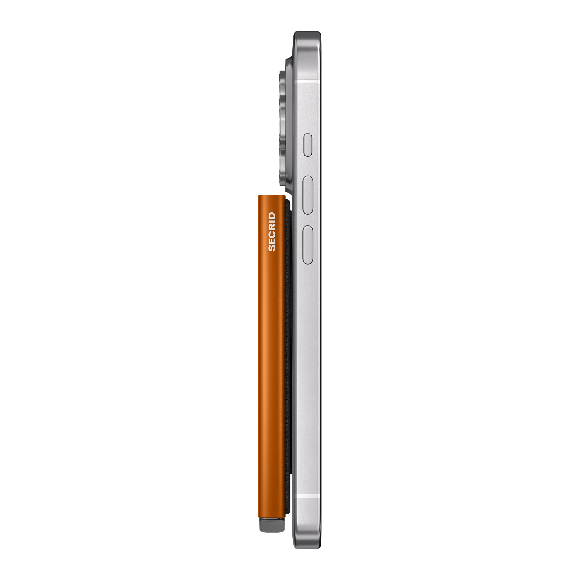Cardprotector Orange, Handheld device, Seitliche Ansicht, orangefarbene SIM-Nadel, Schaltknöpfe, metallischer Rahmen