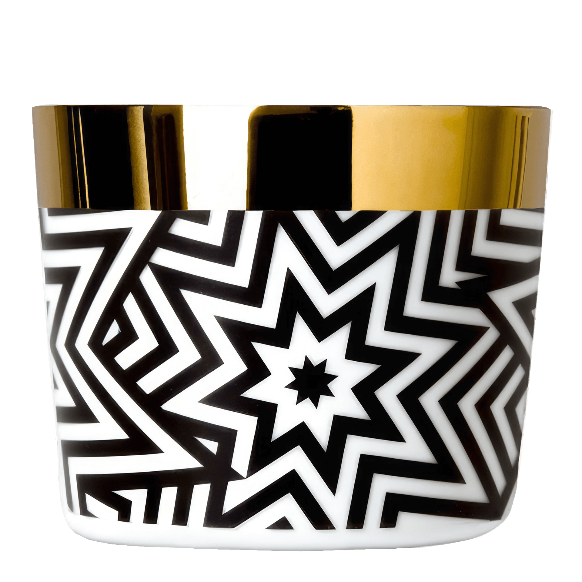 Champagne Stars, Kosmetiktasche, Makeup-Tasche, Schwarz-Weiß Muster, geometrisches Design, goldene Deckel