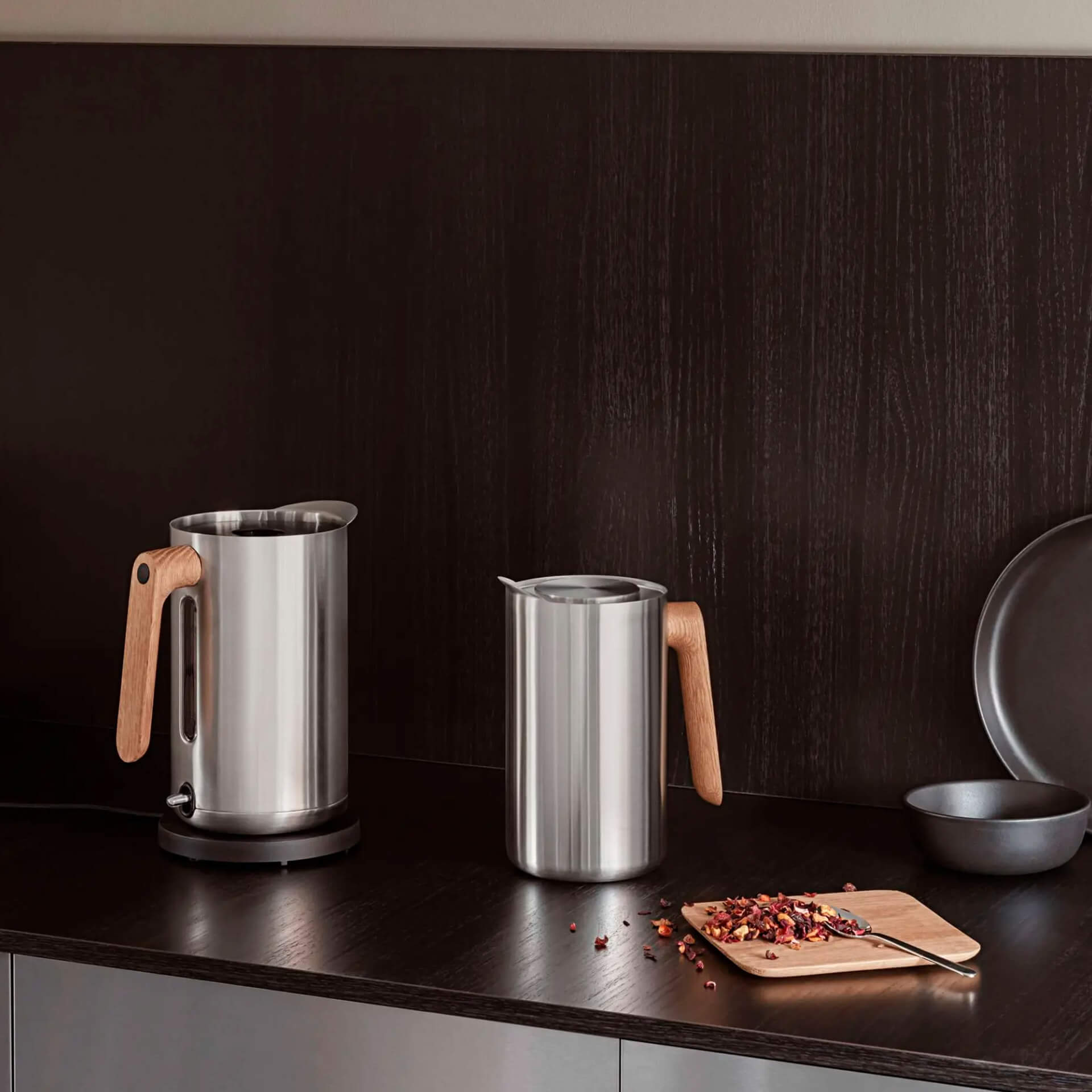 Vakuum Jug Stainless Steel 1.00 l, Kaffeekanne, Kessel, Edelstahl, Holzgriff, Küchenzubehör