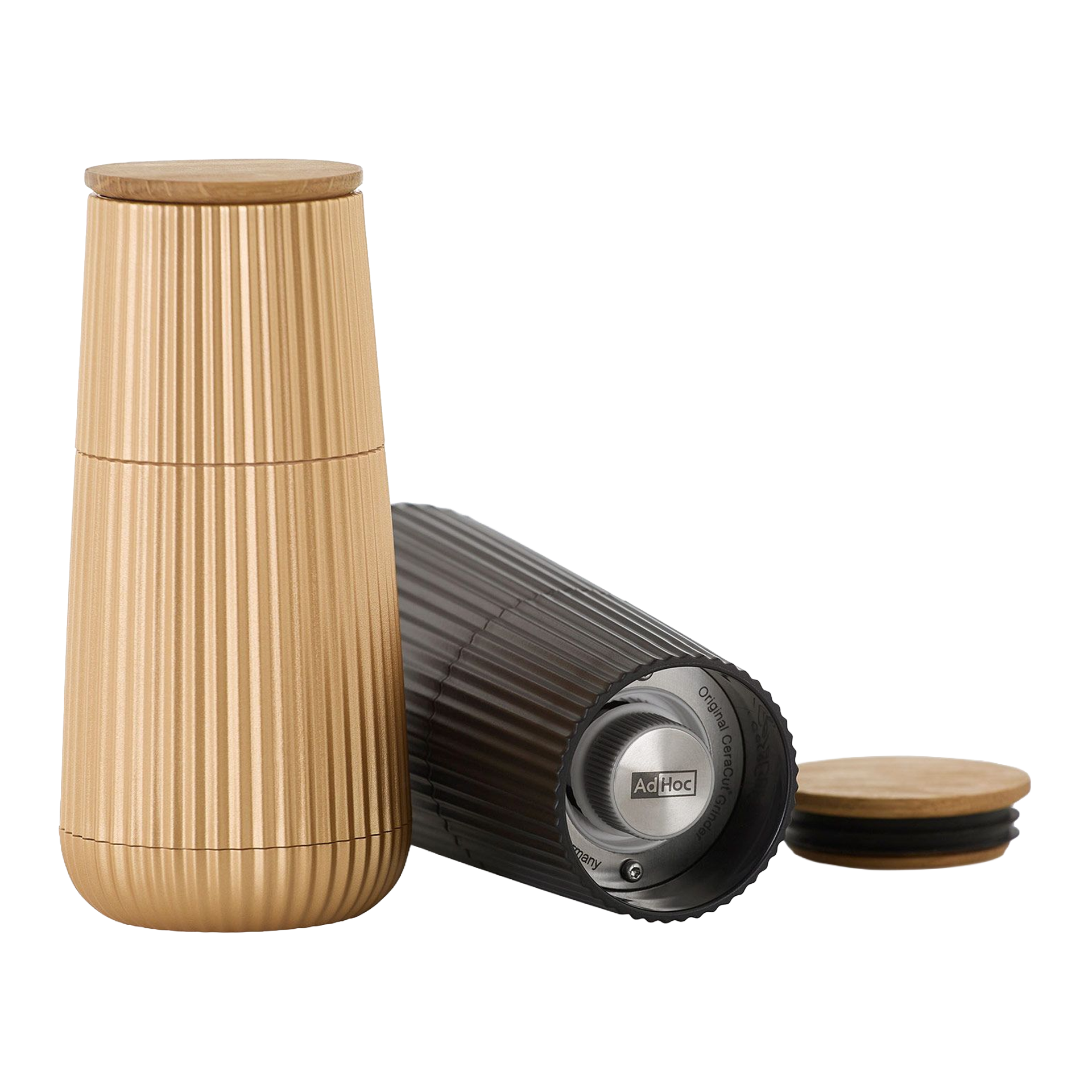 Salt & Pepper Mill Set Black/White, Kaffeebecher, Thermoflasche, Vakuumisolierung, Ribbing, Holzdeckel