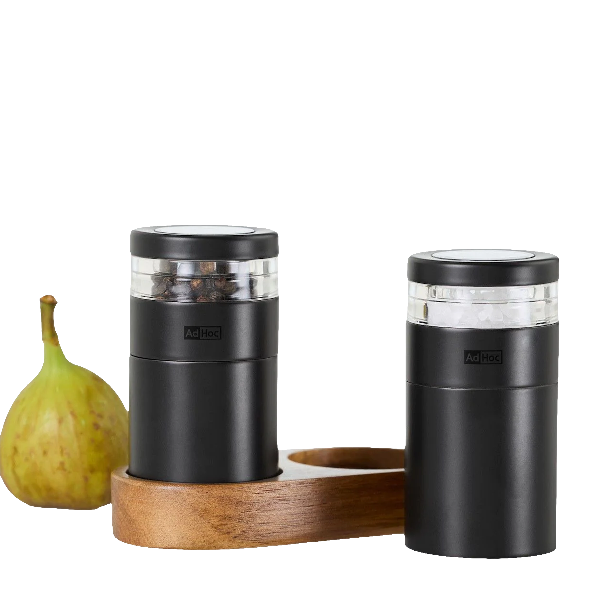 Salt- & Pepper Mill Set Stainless Schwarz, Salz- & Pfeffermühle, Mörser & Grund, Küchenaccessoire, Schwarze Grinder, Holzständer