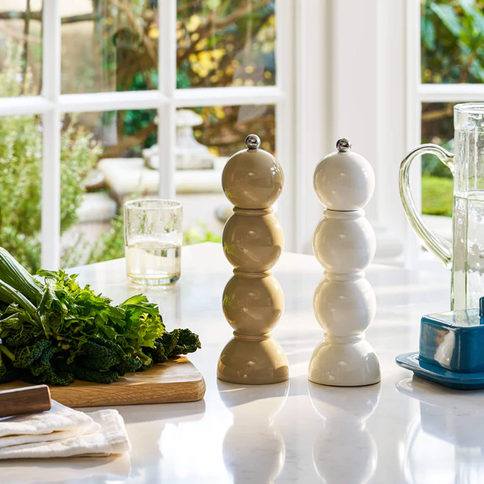 Salt- Pepper Mill weiß 24 cm, Pfeffermühle, Salzmühle, Keramik, Beige, Weiß