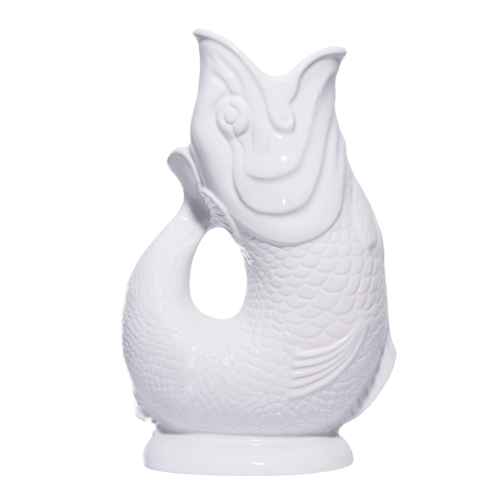 Gluckigluck, Glossy Collection, Jug white XL 1.20 l, Fischfigur, Kerze, Dekoration, Schnabel, Lochhandenform