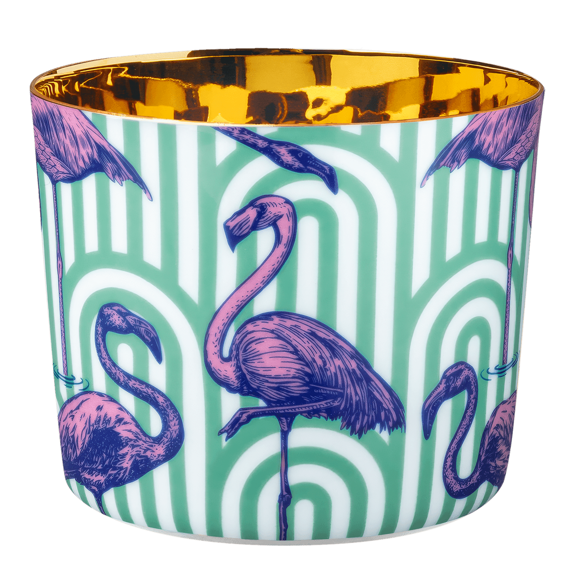 Champagne Goblet The Flamingos, Flamingo, Tonal-Design, Keramikbecher, Grün-weiß, Goldrand