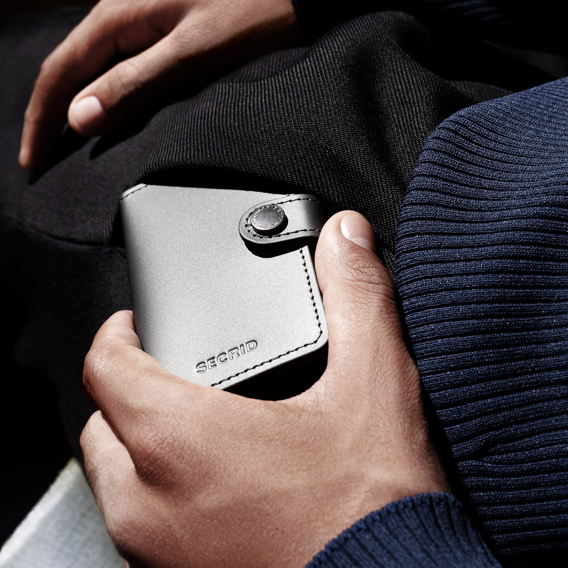 Slimwallet Steel, portemonnaie, geldbörse, leder, druckknopf, silber