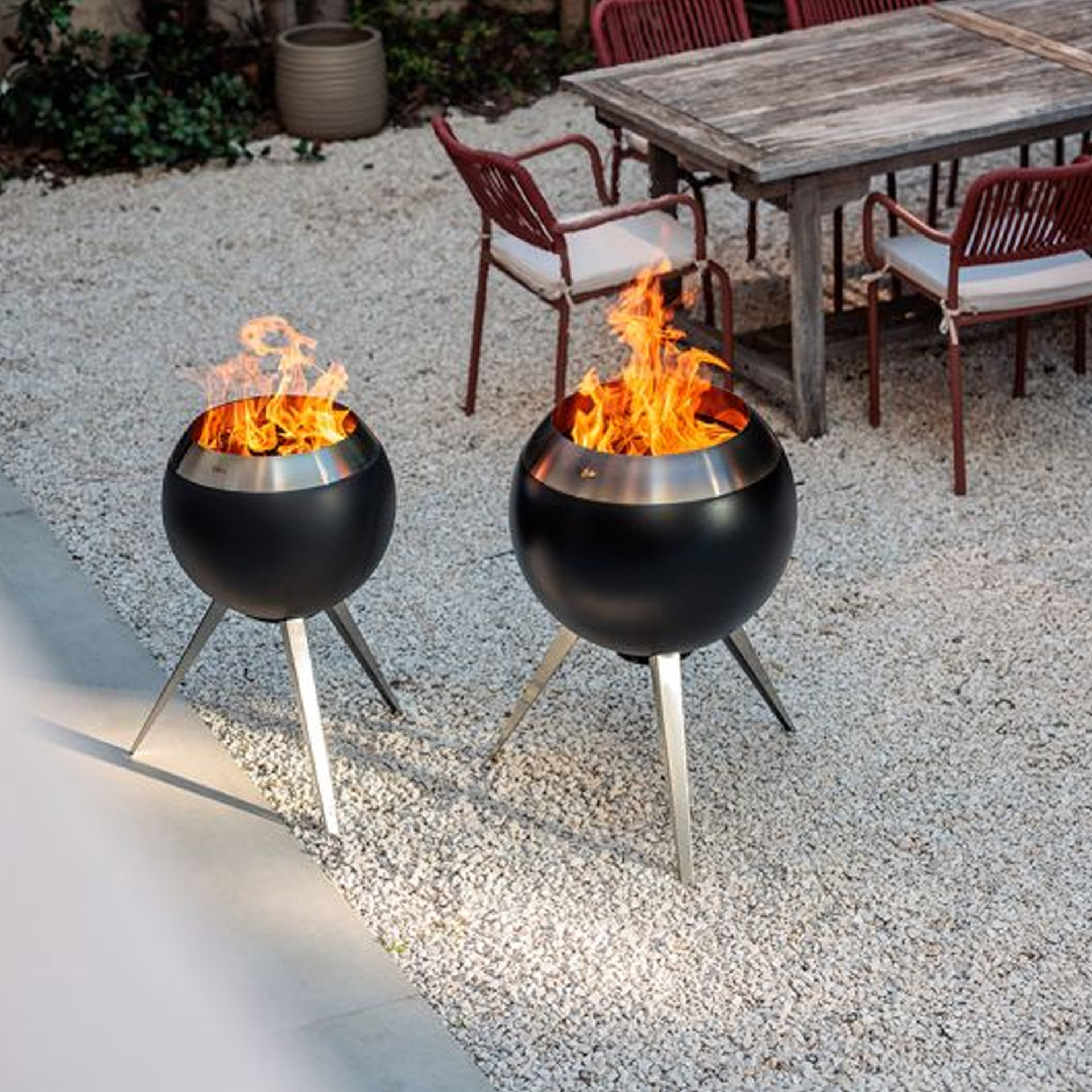 Fire basket 55 with heigh & low stand silver, Feuertopf, Gartenfeuer, Feuerstelle, Outdoor, Stahlkugel