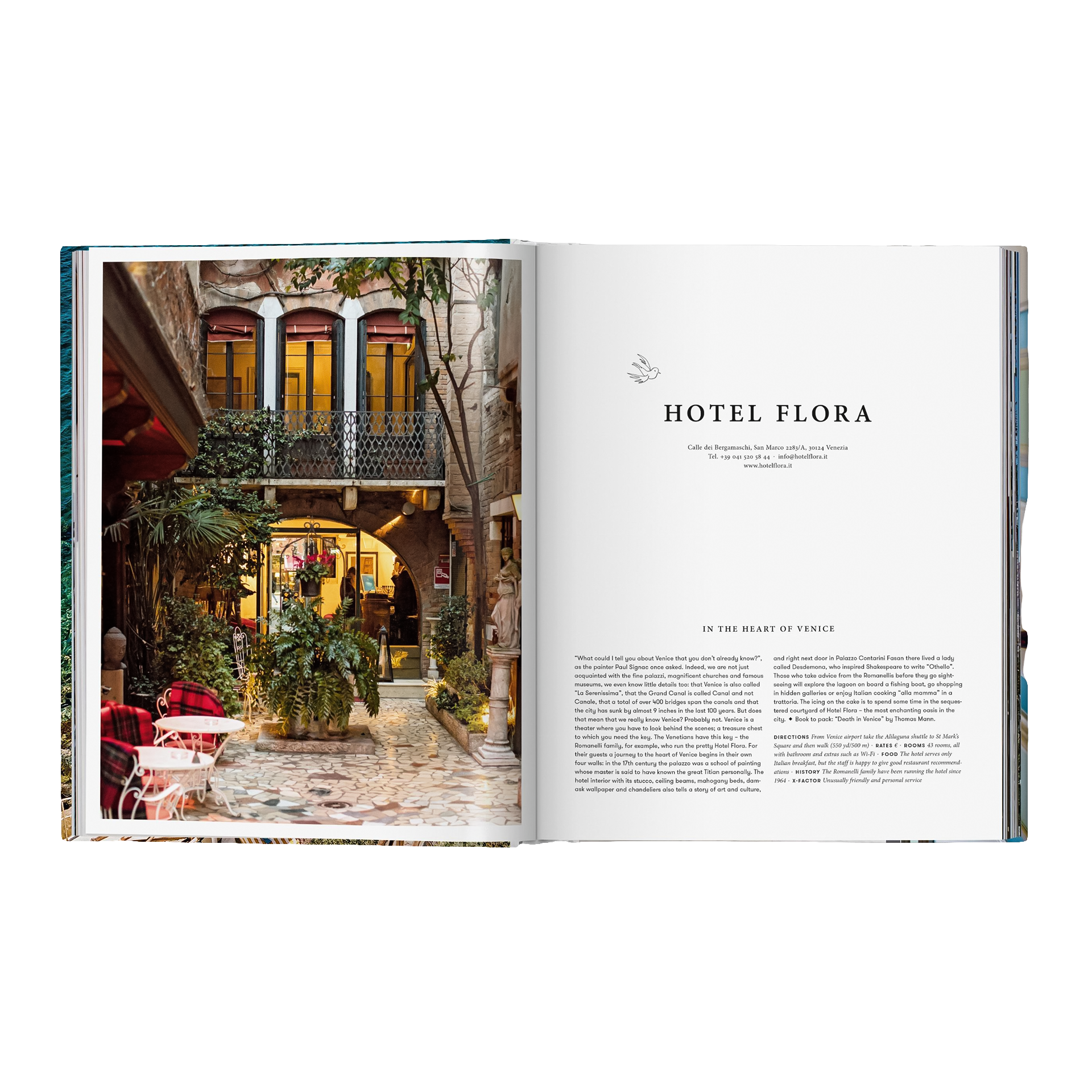 Coffee Table Book Great Escapes Italy, café, Innerer Hof, Venedig, Fotoshooting, Flora