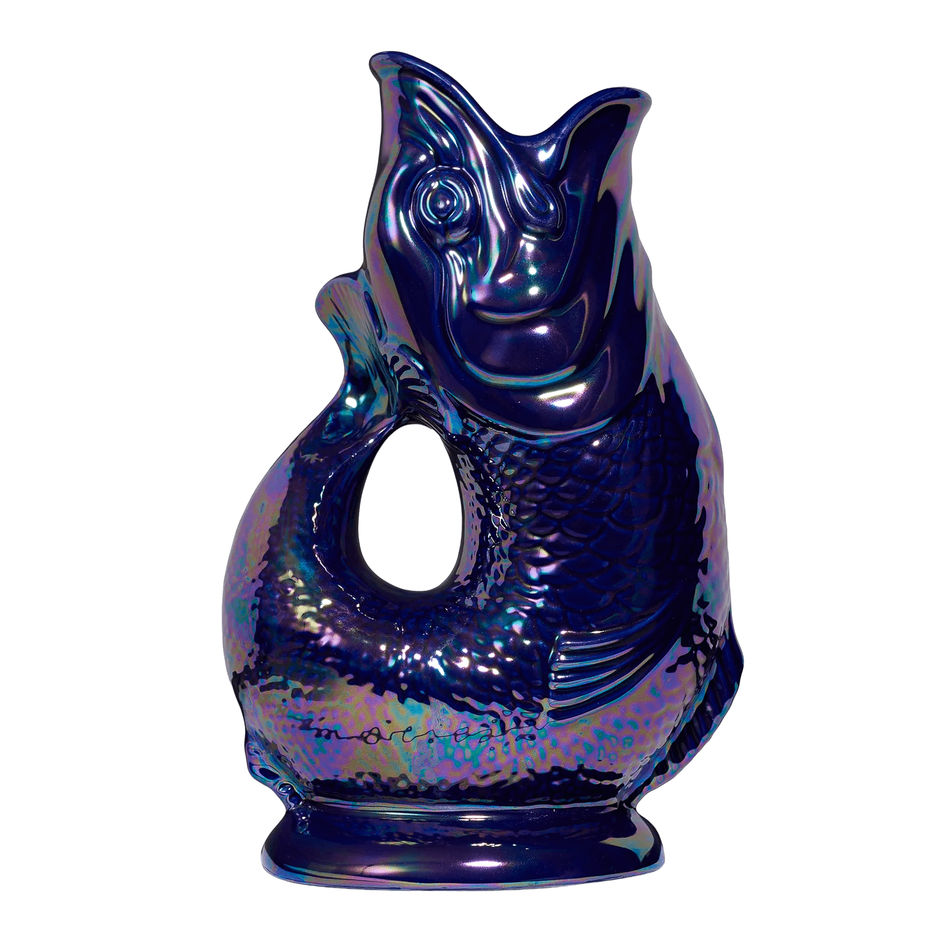 Gluckigluck, Lustre Collection, Jug Special Edition cobalt blue XL 1.20 l, Fischform-Glas, Vase, Kunstglas, Irideszierend, Aqua-Blau