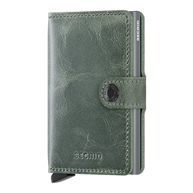 Secrid, Vintage, Wallet, Geldbörse, Leder, Grün, Kartenfächer, Verschlussknopf