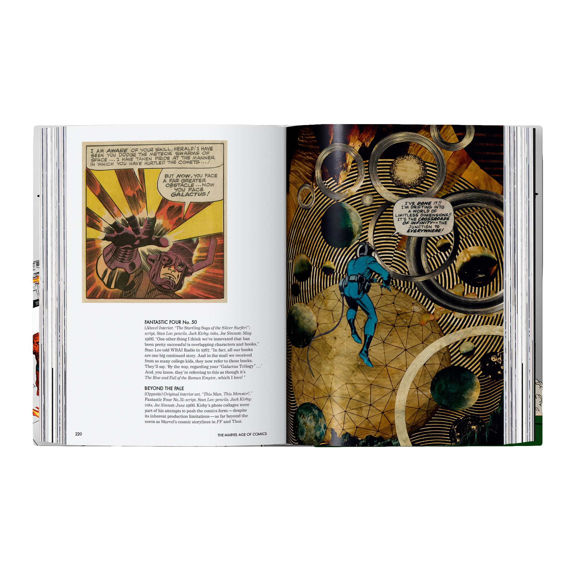 Coffee TableThe Marvel Age of Comics 1961–1978, comic, Seiten-Panorama, kosmische Szene, Astronaut, Ringe Muster