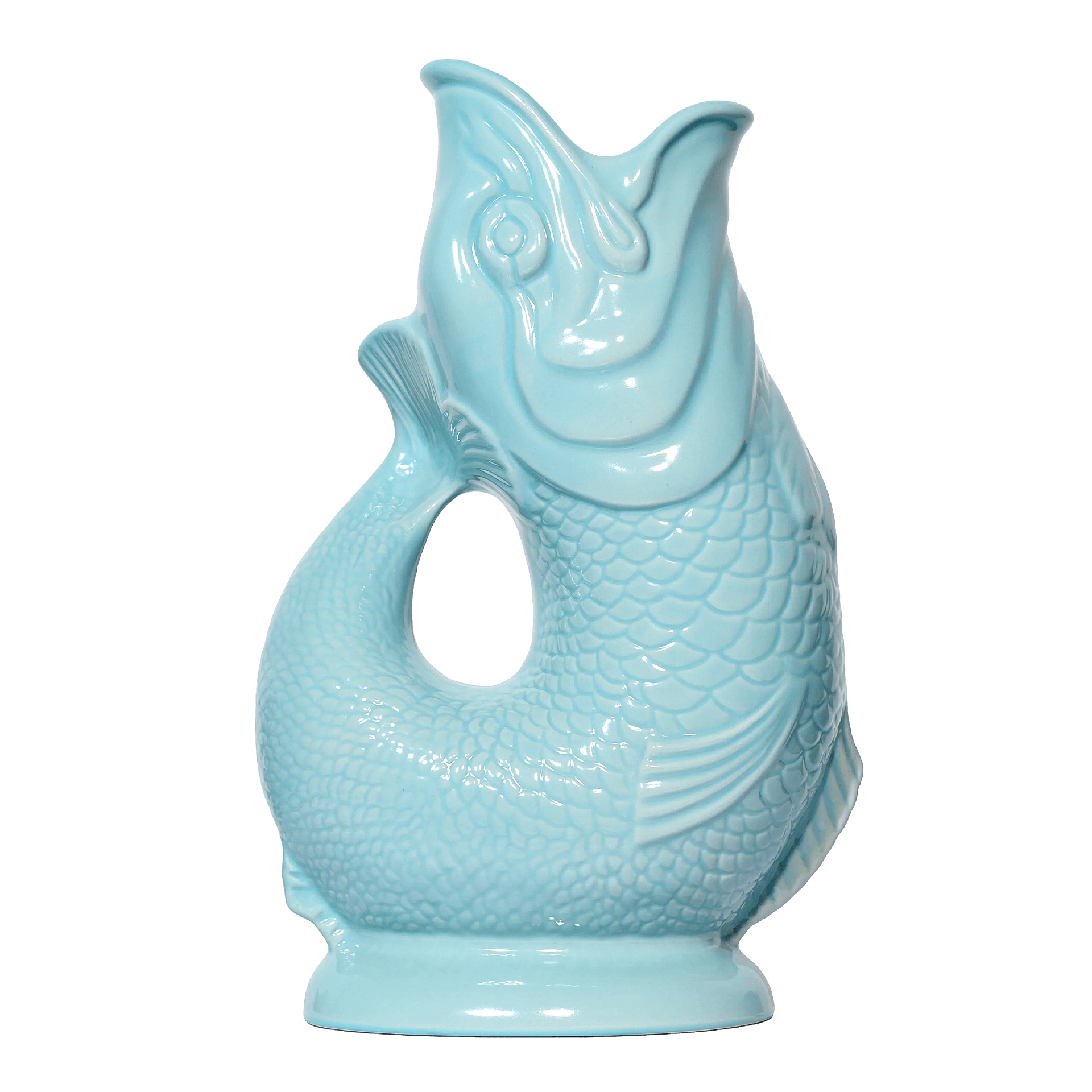 Jug eau de nil XL 1.20 l, Kaffeekännchen, Gusskeramik, Fischform, Hakengriff, Türkisblau