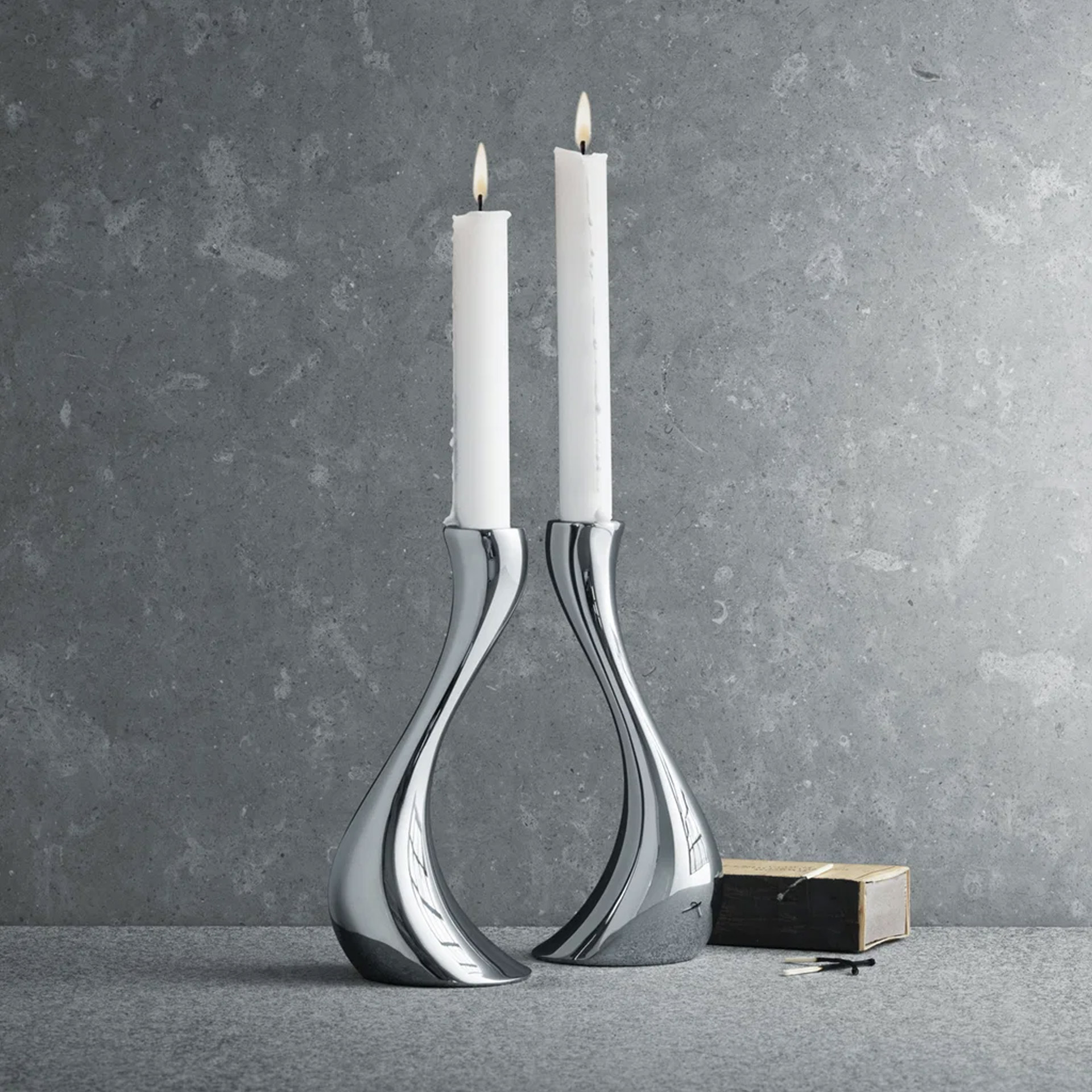 Candleholder set medium 2 pieces, Kandelaber, Kerzenhalter, Silber, modern, Metall