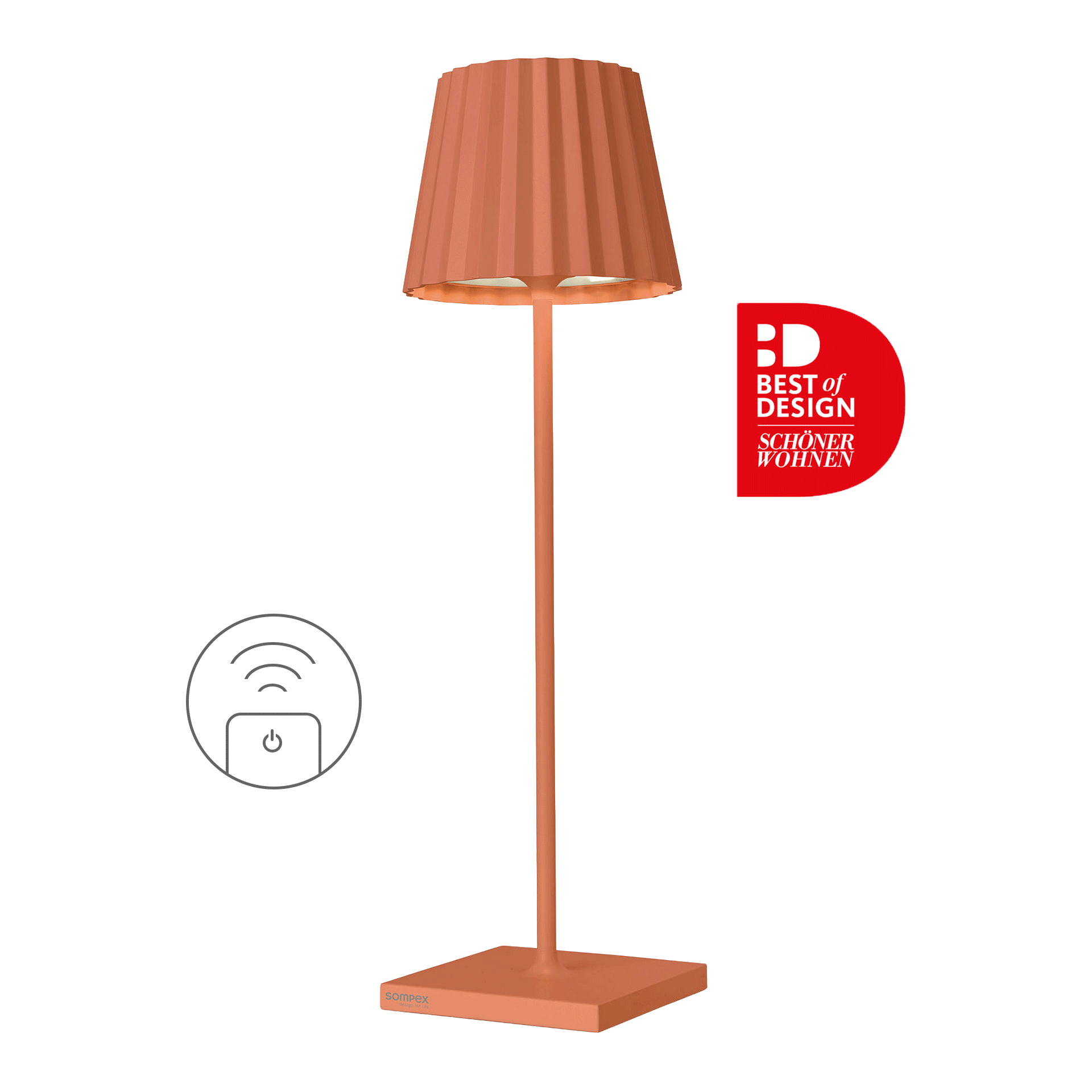 Rechargeable LED table lamp dimmable orange, Stehleuchte, Lampenständer, rötlich, Schirmlampe, Designpreis
