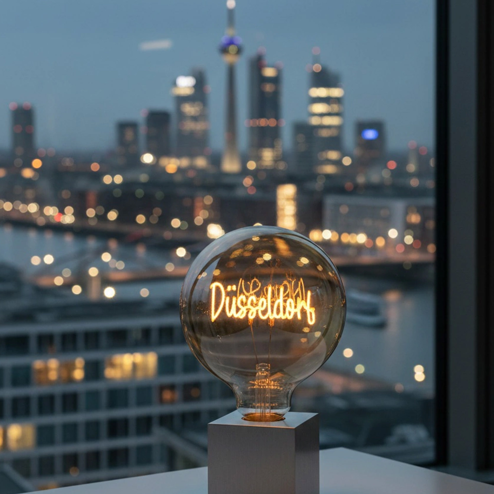 LED decorative bulb Düsseldorf, Glühbirne, Beleuchtung, Dekoration, Stadtansicht, Düsseldorf