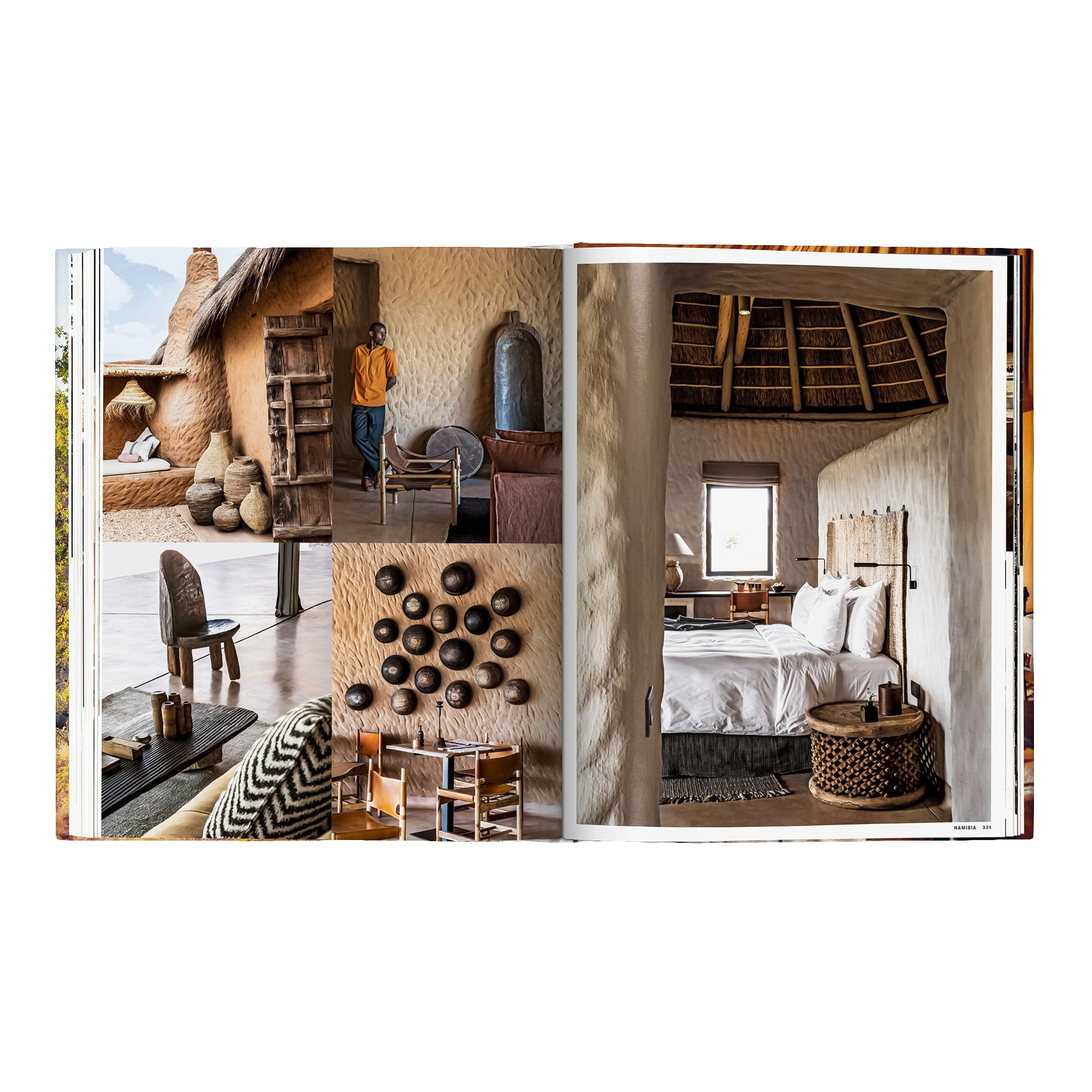 Coffee Table Book Great Escapes Africa,  interior, Zimmer, erdige Farbtöne, strukturierte Wände, dekorative Schalen