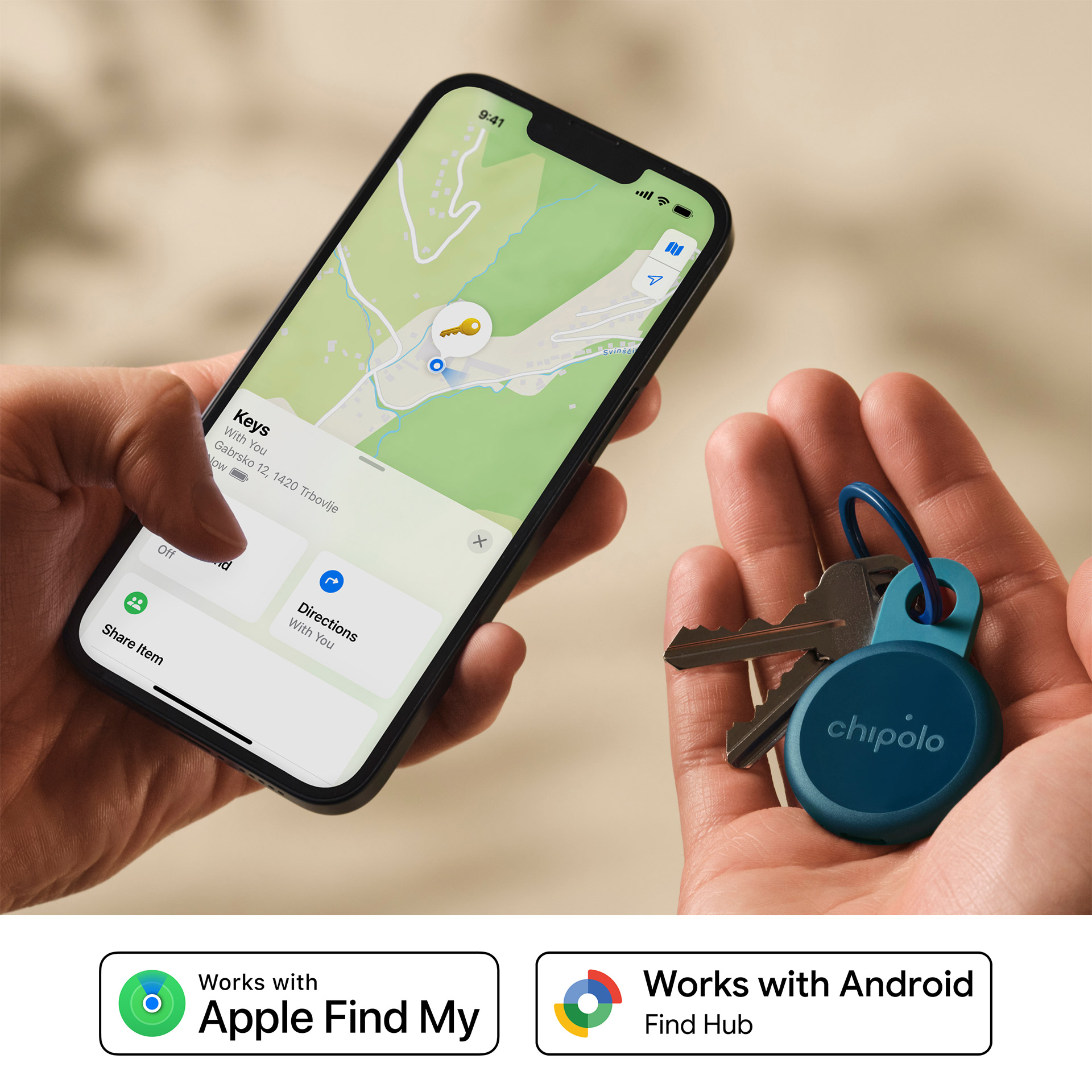 Bluetooth-Tracker Key Navy, smartphone, maps, standort, Schlüsselanhänger, Bluetooth-Schlüsselring