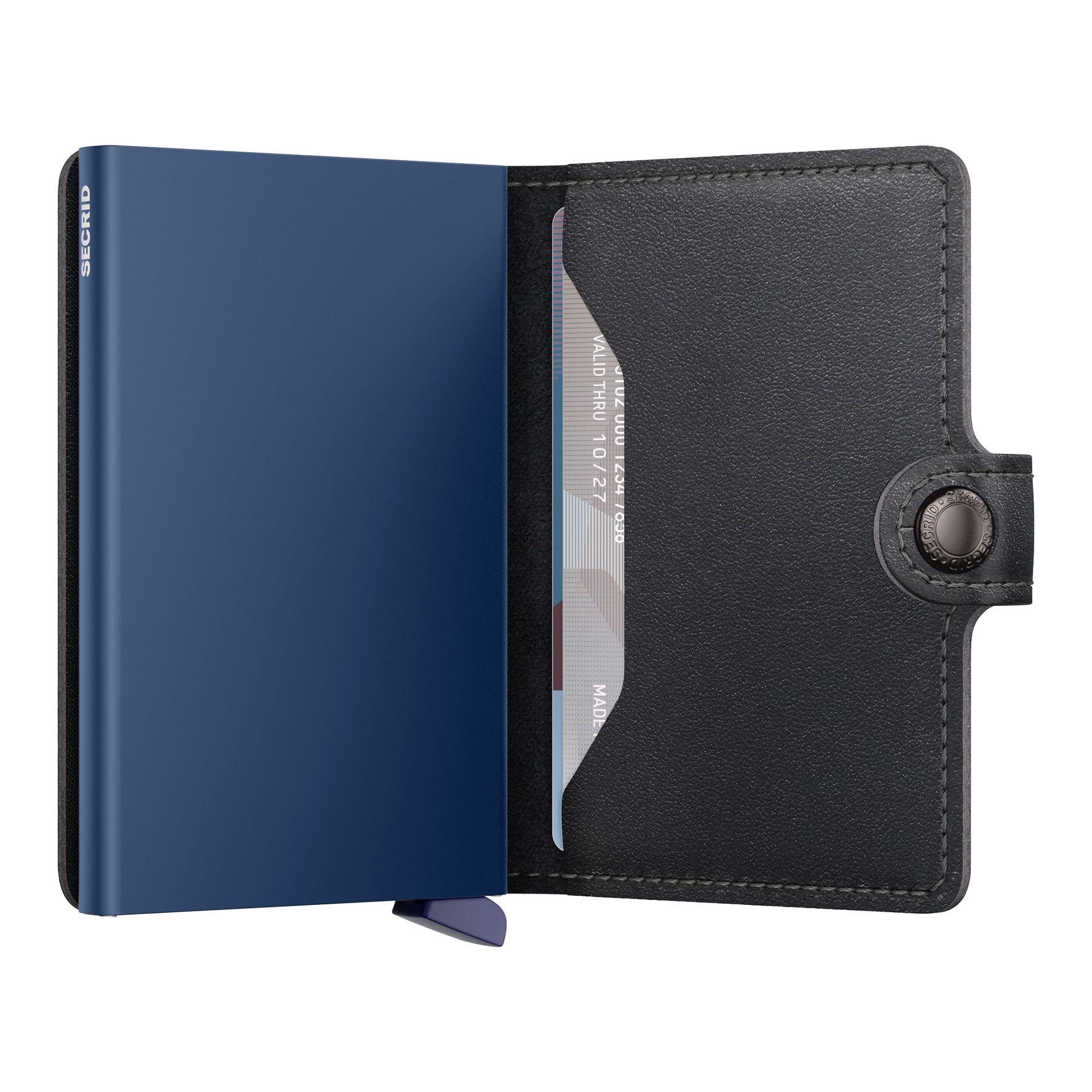 Secrid Miniwallet Original Schwarz/Navy, wallet, Kartenhalter, Kartenfächer, schwarz Leder, blaues Innenfutter