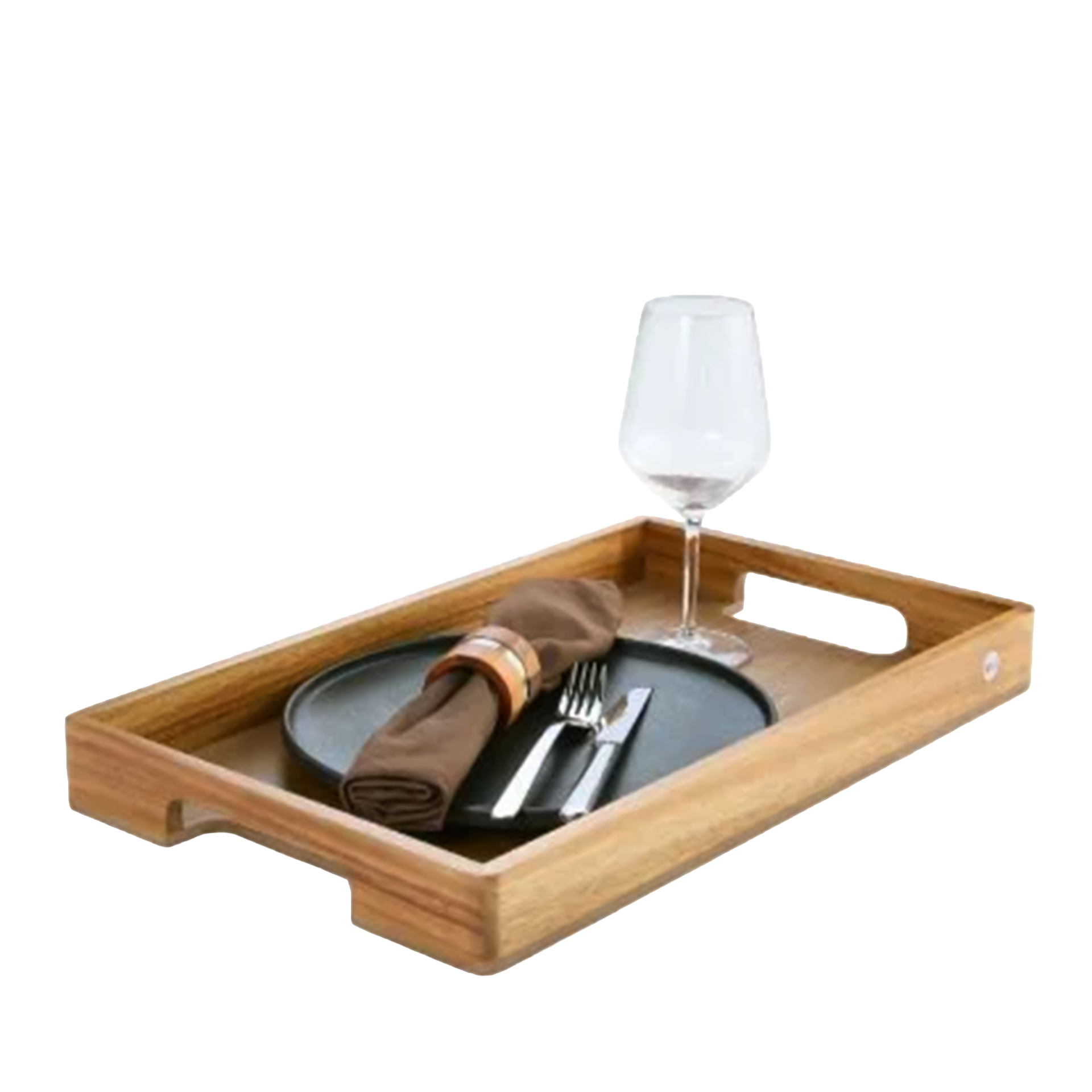 Serving Tray Rectangular 50x30 cm, Holztablett, Servierplatte, Wein-Glas-Halter, Besteckset, Wein-Glas-Servierkit