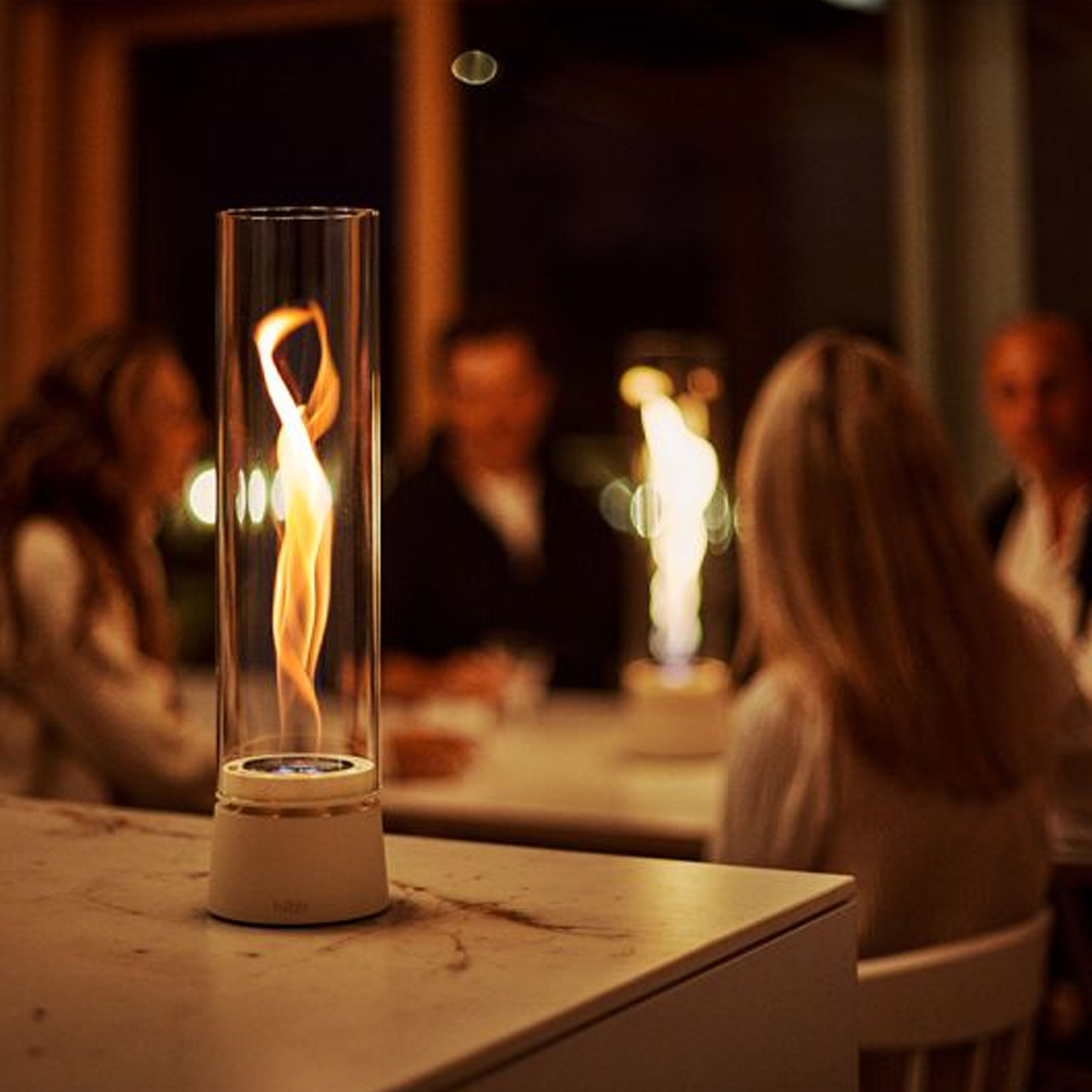 Tabletop Fireplace 900 Creme, Tischlampe, Vase-Lampe, Gas-Lampe, Glaszylinder, Ambient-Beleuchtung