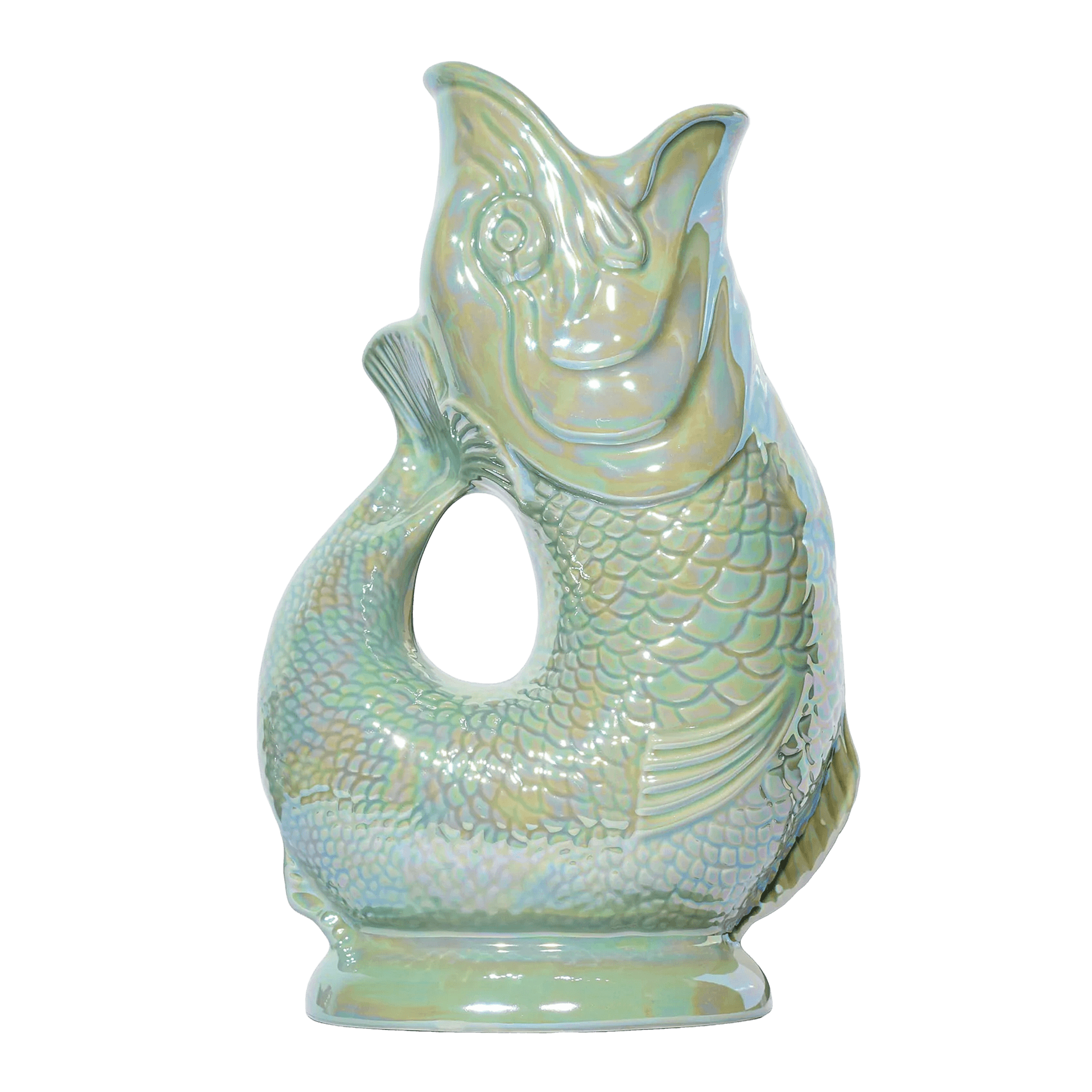 Gluckigluck, Lustre Collection, Jug Special Edition sage XL 1.20 l, fischform, keramikfigur, glasurglanz, humpenform, meergrün