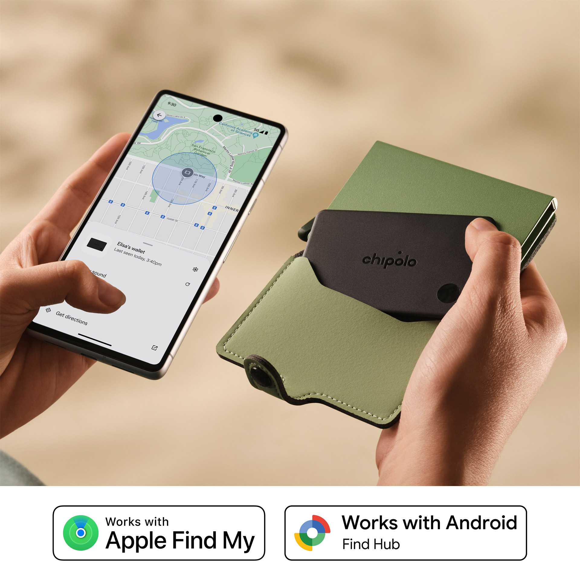 Bluetooth-Tracker Pocket Chacoal, wallet, handheld wallet, gps tracking, green case, card holder