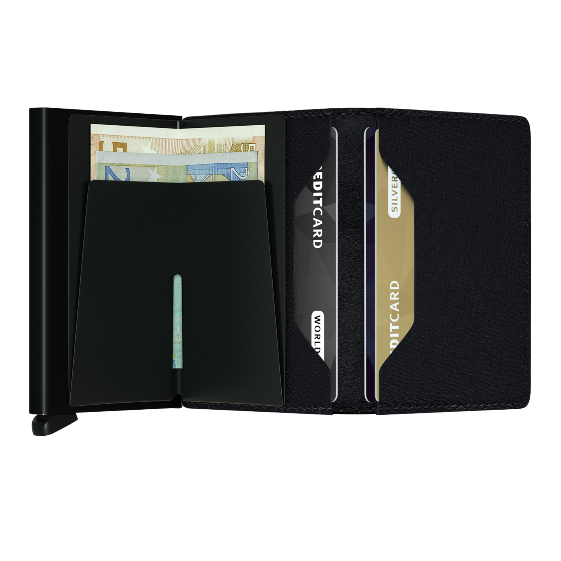 Slimwallet Black, Geldbörse, Brieftasche, Kartenfächer, Geldscheinfach, Schwarz