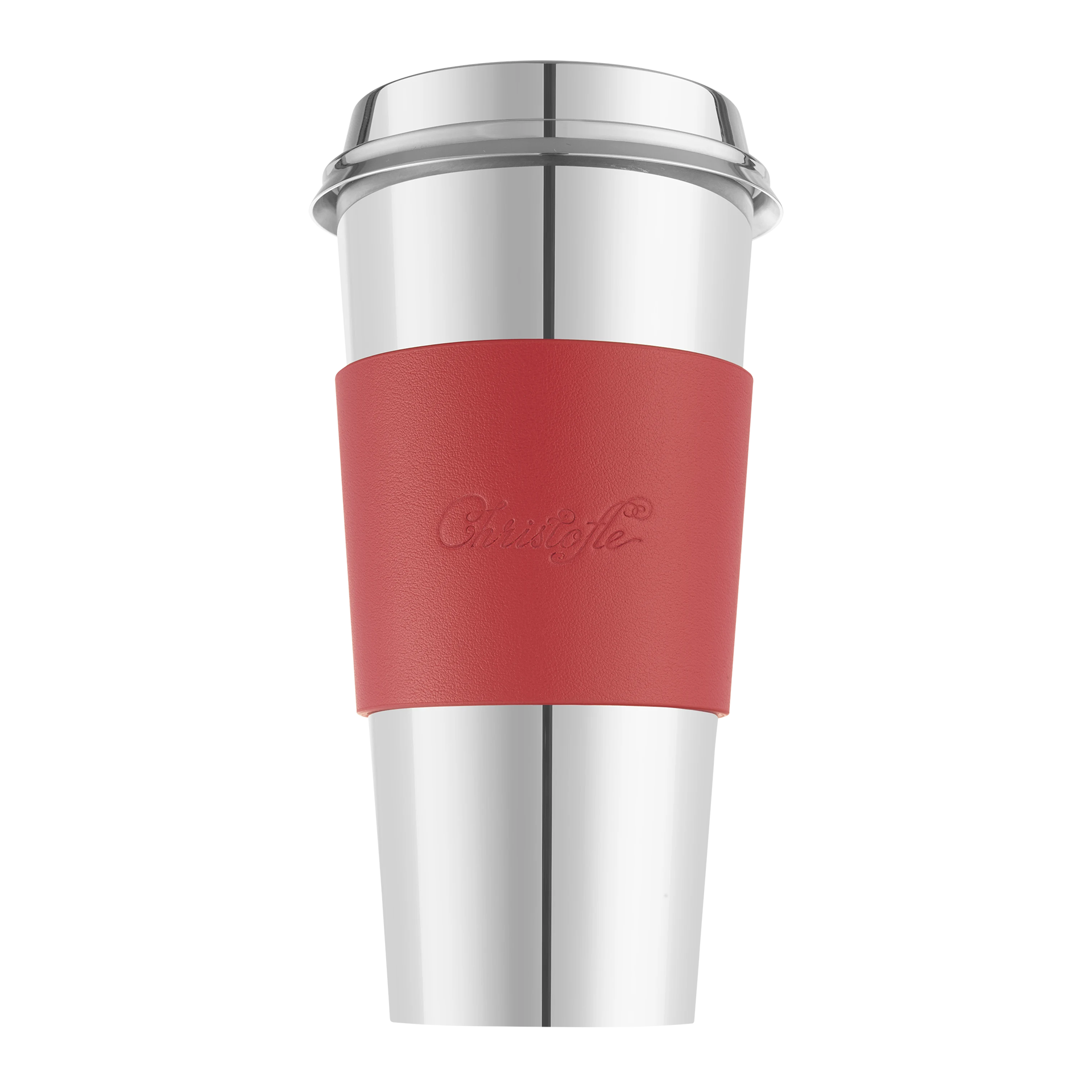 Leather cuff red,  Reisetasse,  Edelstahl,  roter Umschlag,  Doppelwand,  Becher