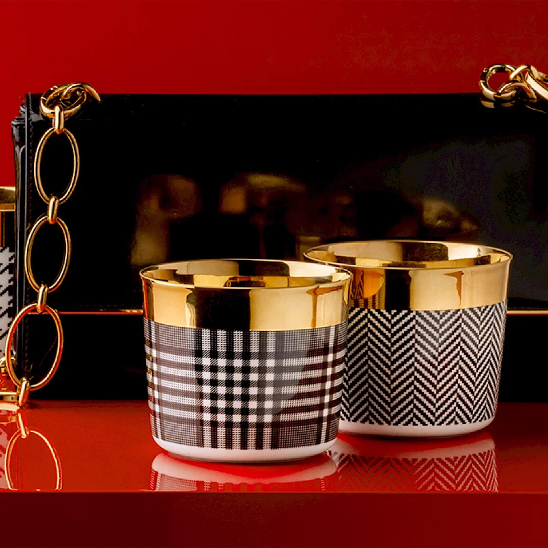 SIEGER Champagnerbecher Herringbone, Armband, Schmuckset, Goldfarben, Gemustert, Konkav-Design