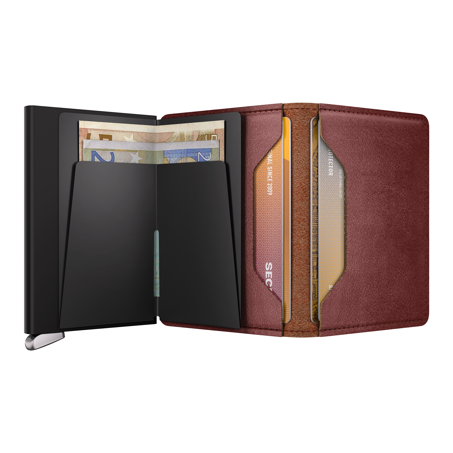 Premium Slimwallet+ Brown, wallet, Bifold, Kartenfächer, Währung, Geldfach