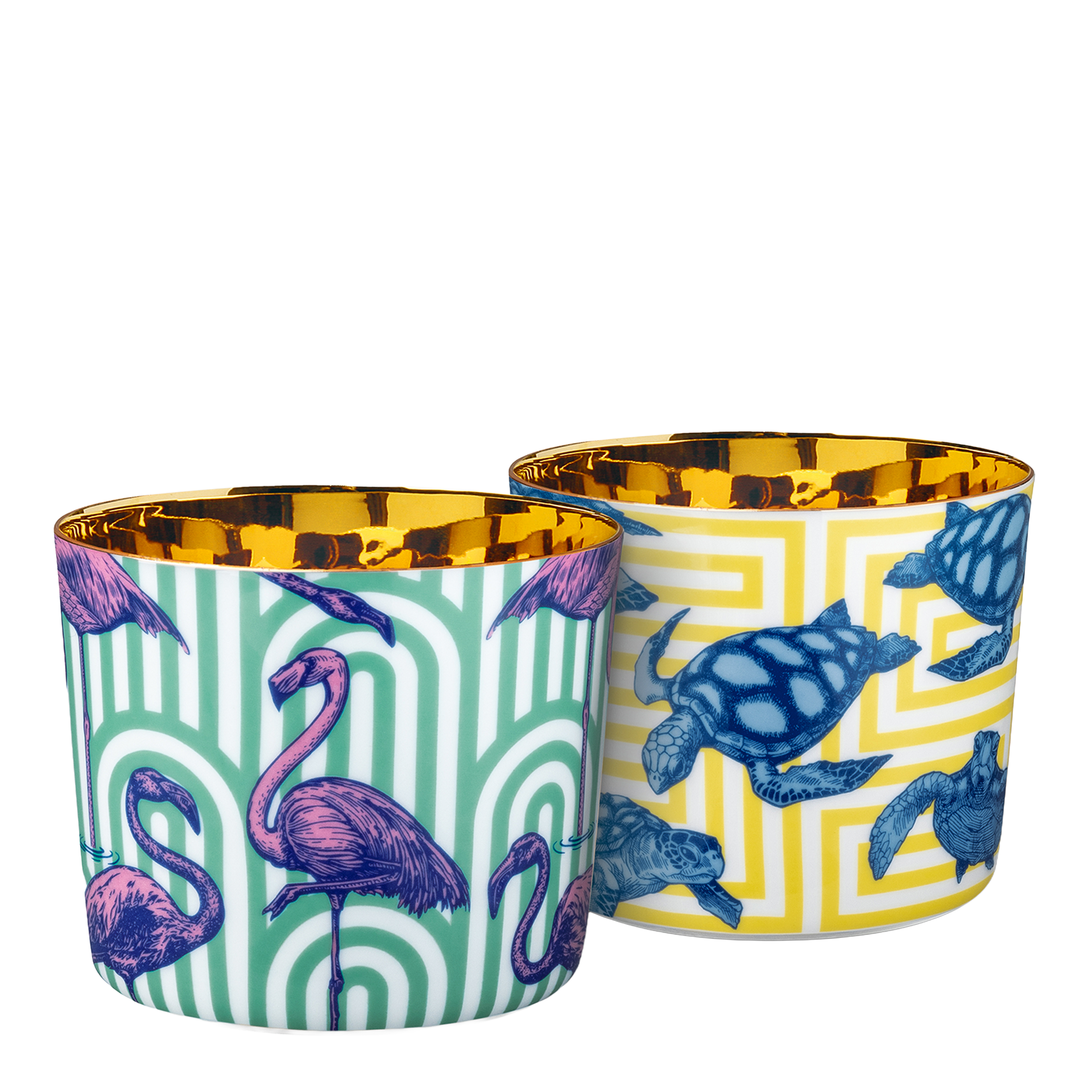 Champagne Goblet The Flamingos, Becher, Teller, Keramikbecher, Flamingos, Turtles, buntes Muster