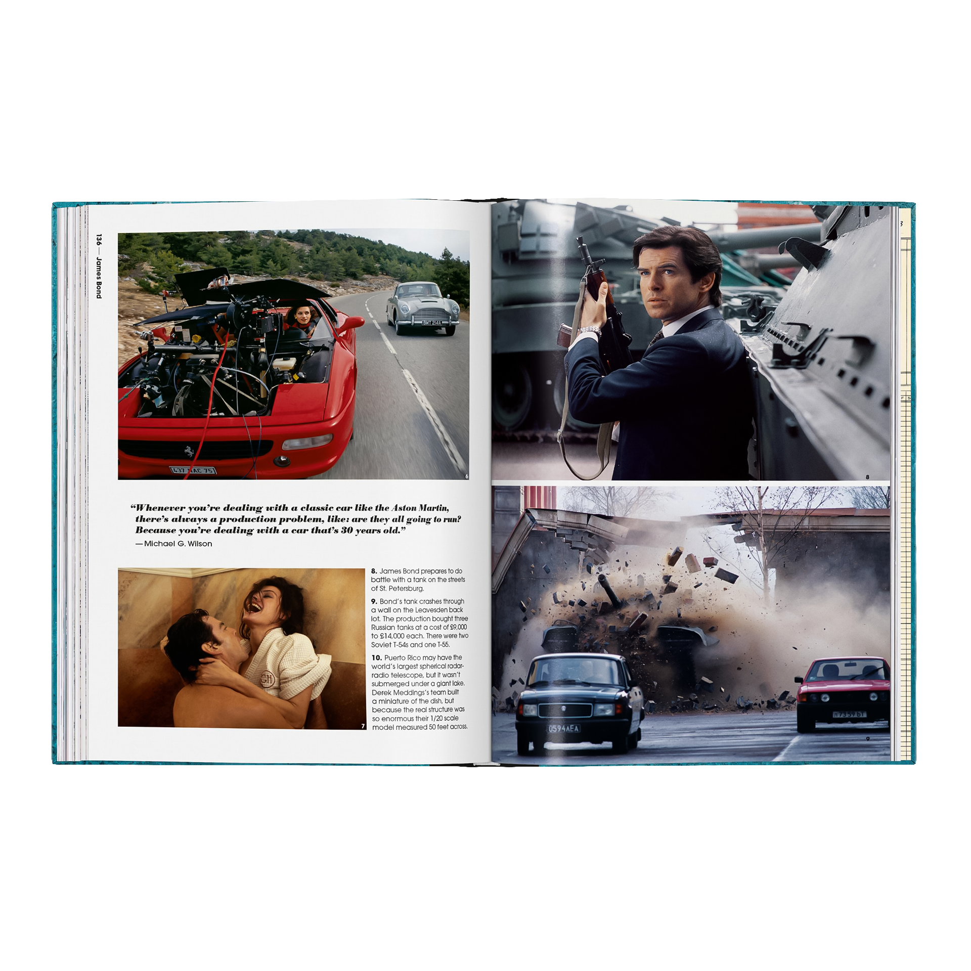 The James Bond Archives. The Complete Films, auto magazine, film stills, car chase, explosion scene, pistol revolver