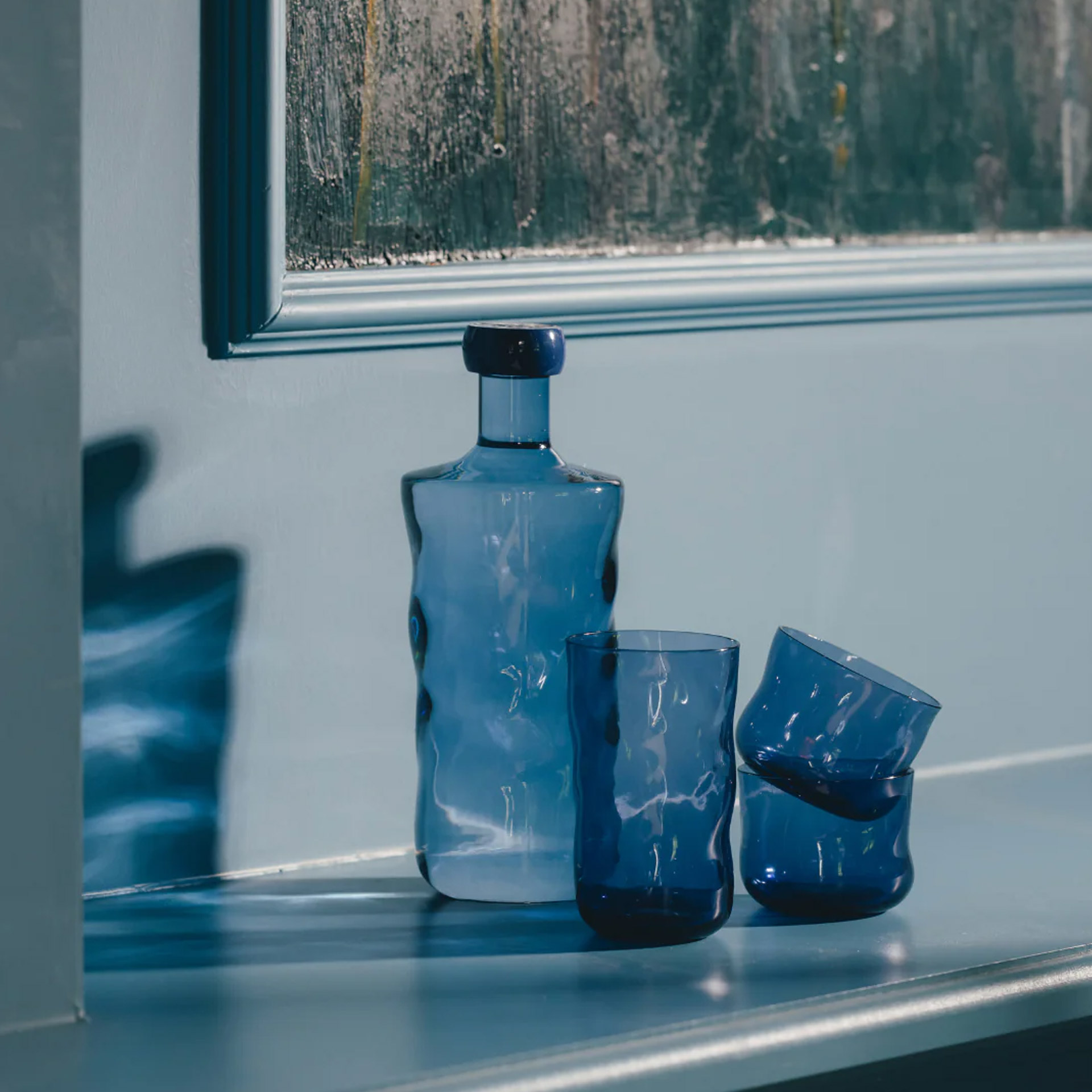 Glass bottle Midnight 1.25 l, glasflasche, Blue glas, Trinkflasche, Wasserglas, Dekorieren