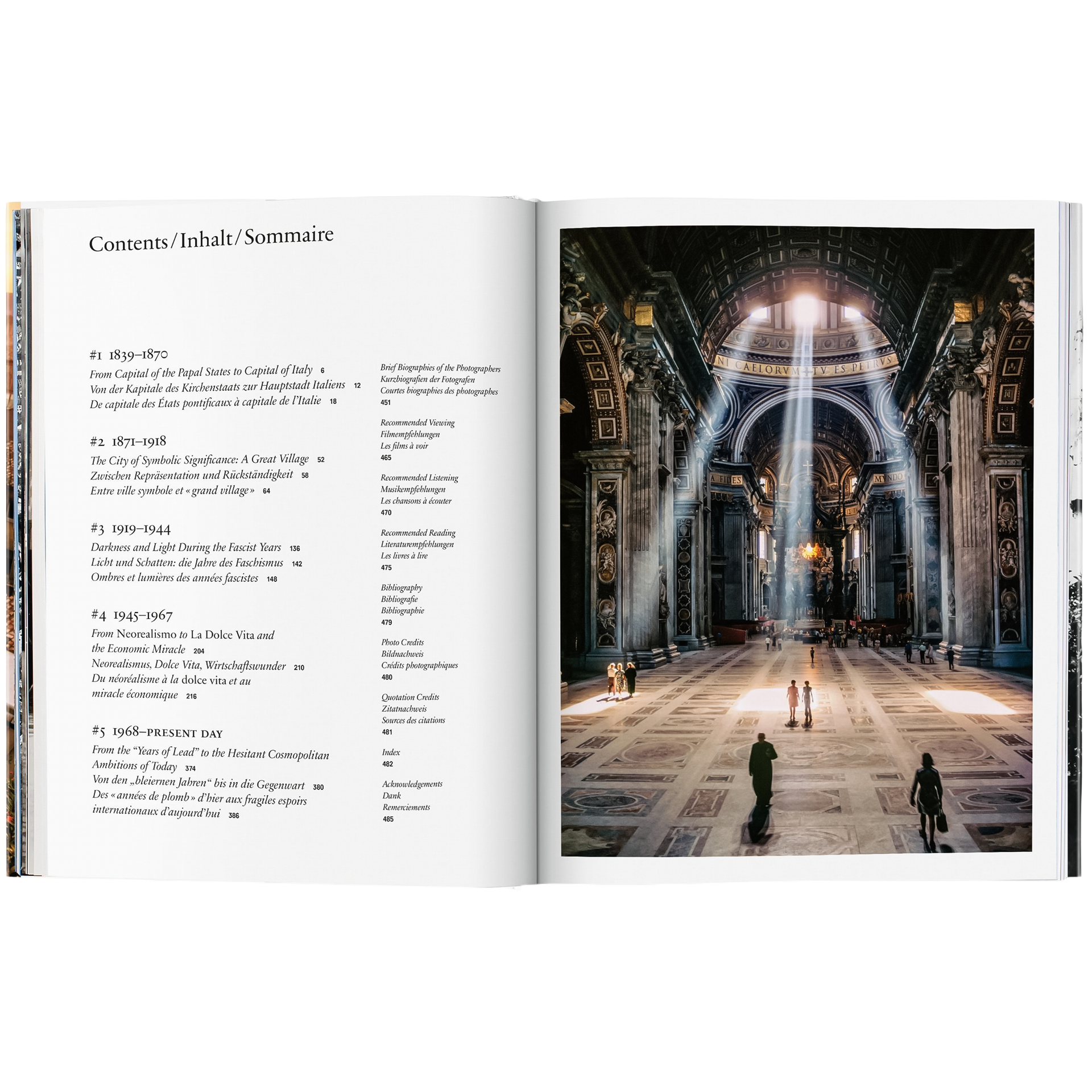 Coffee Table Book Rome, Buch, aufgeschlagenes Buch, Innenseite, Museum, Architektur