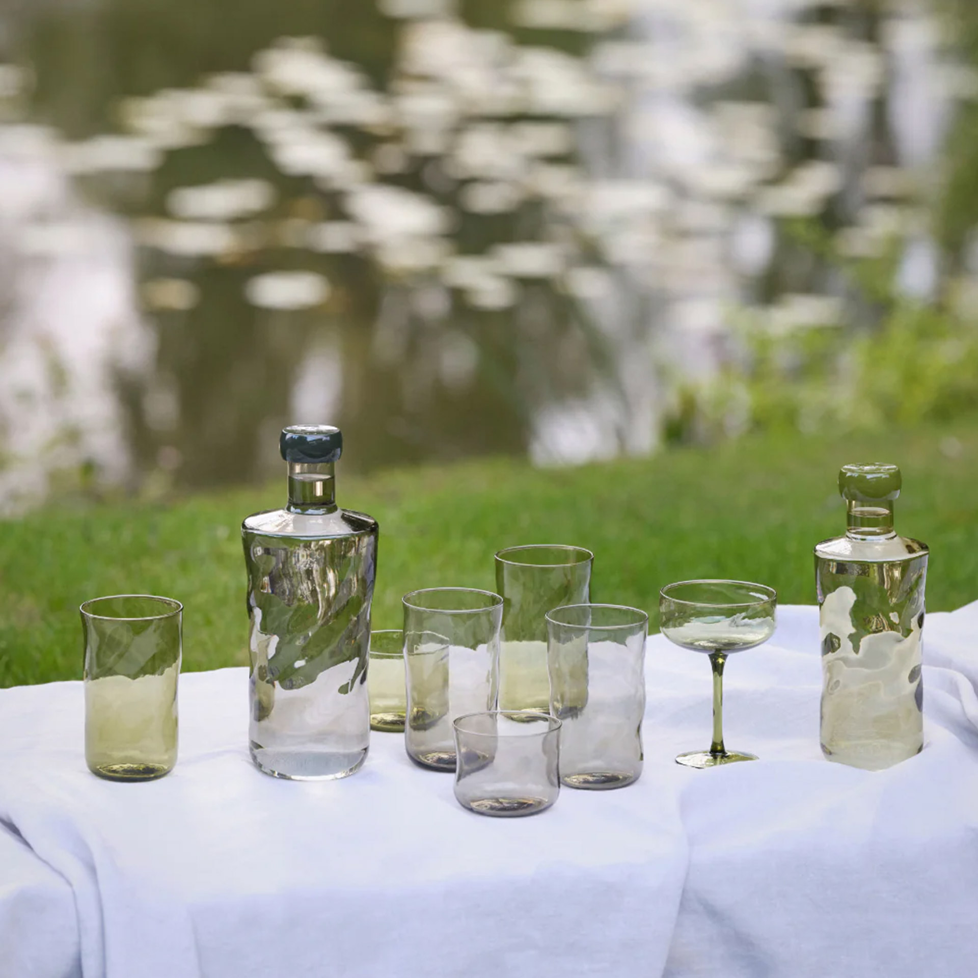 Glass bottle Moss 1.25 l, Glasflasche, Whiskey-Glas, Gläser-Set, Grüne Glaswaren, Tischdeko