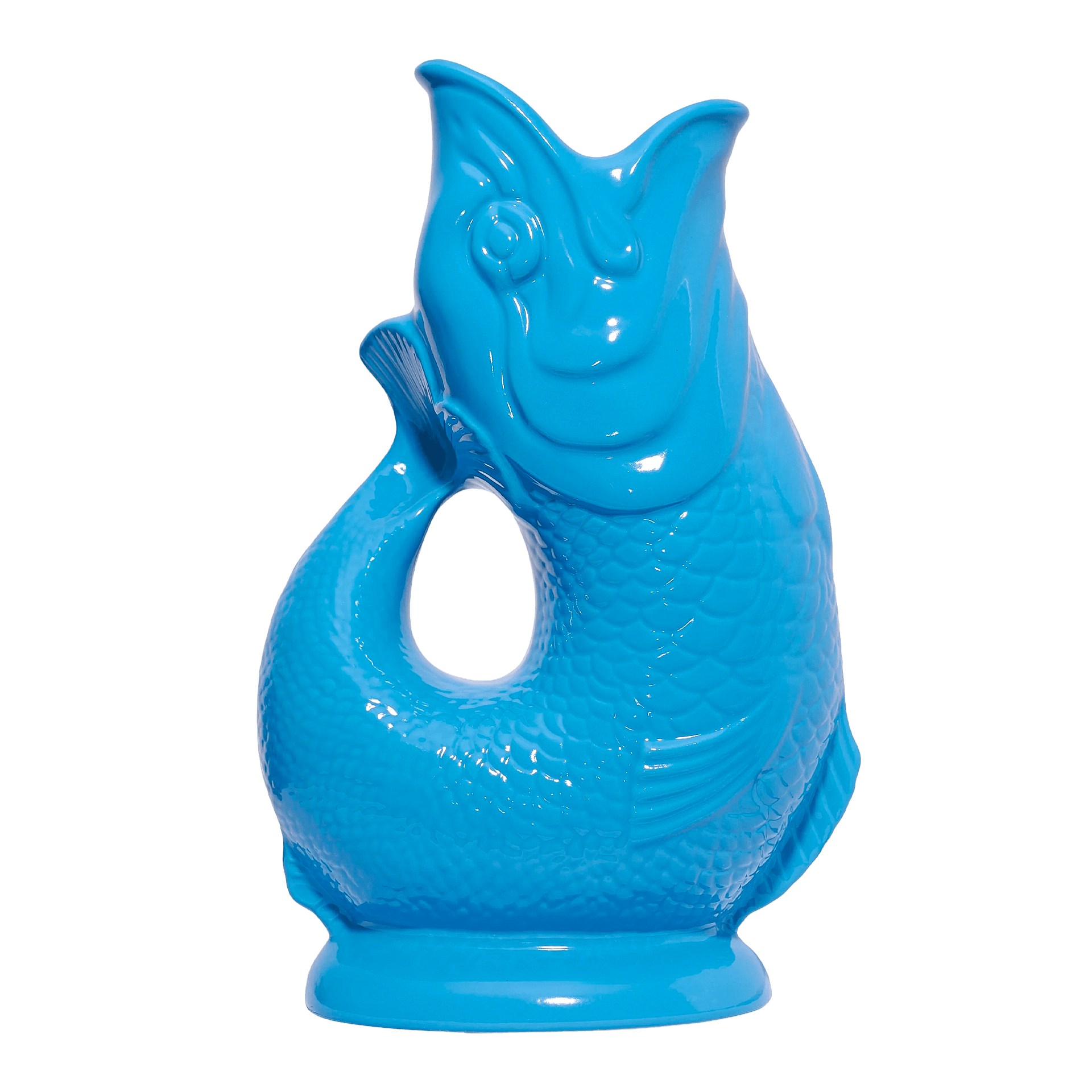 Gluckigluck, Glossy Collection, Jug turquoise XL 1.20 l, Blaue Kaffeekanne, Kanne, Vogel/ Fisch Design, Keramik, Kunstkeramik