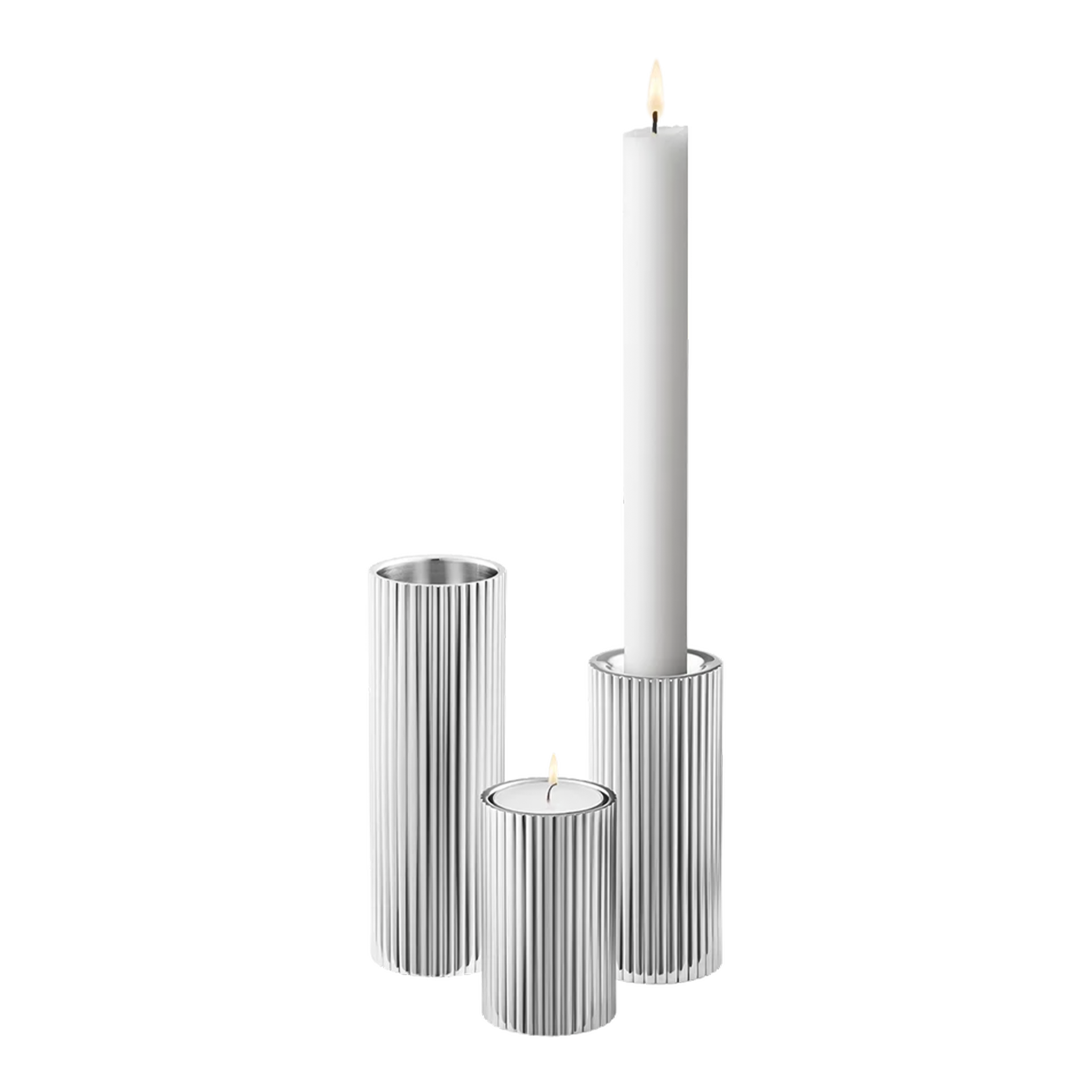 Tealight/Taper Candle Holder set 3 pieces, Kerze, Kerzenhalter, Säule, Metallisch, Rillen