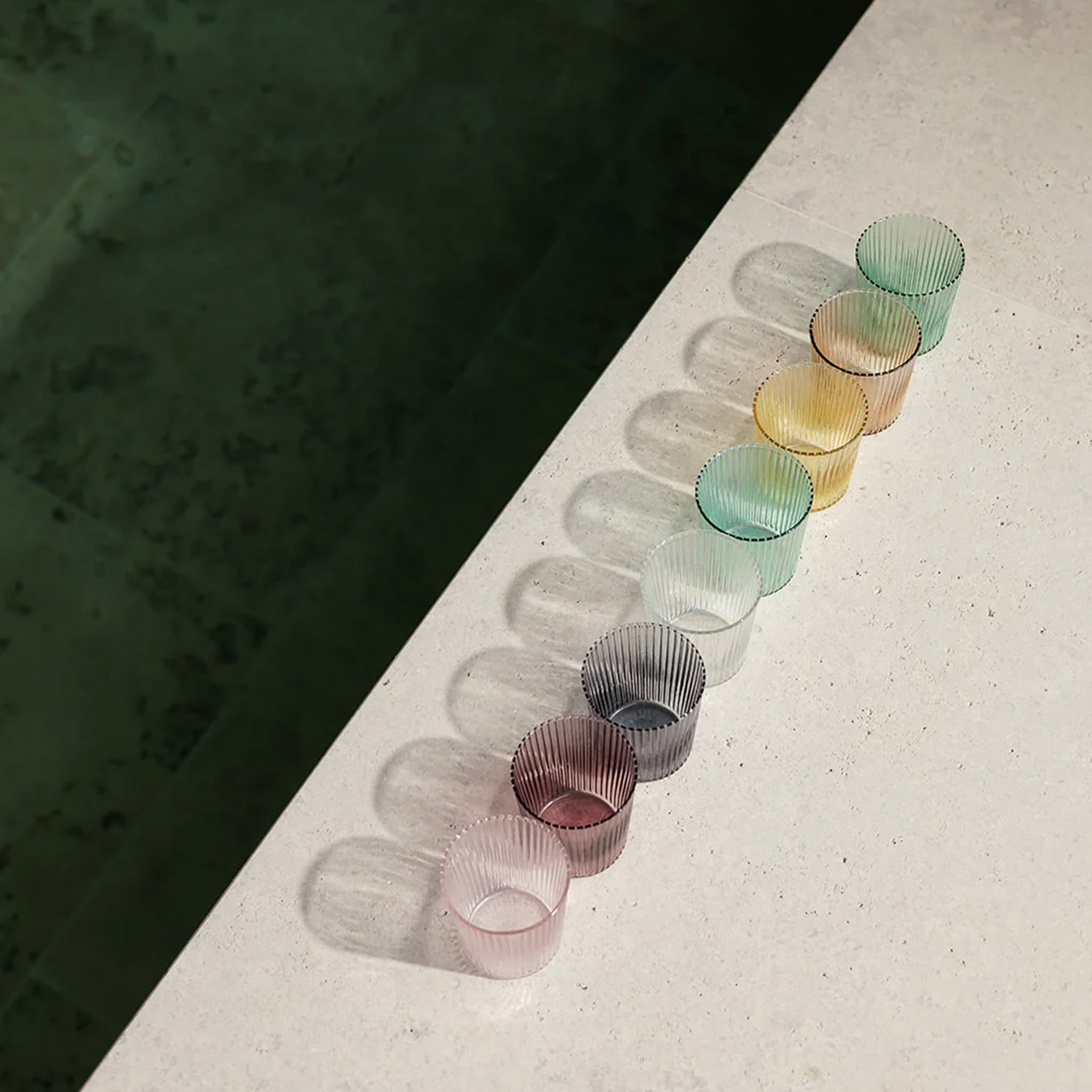 Water Glasses Bondi 0.18 l Set of 6, glas, bunt, glasbecher, rippenmuster, kontrast
