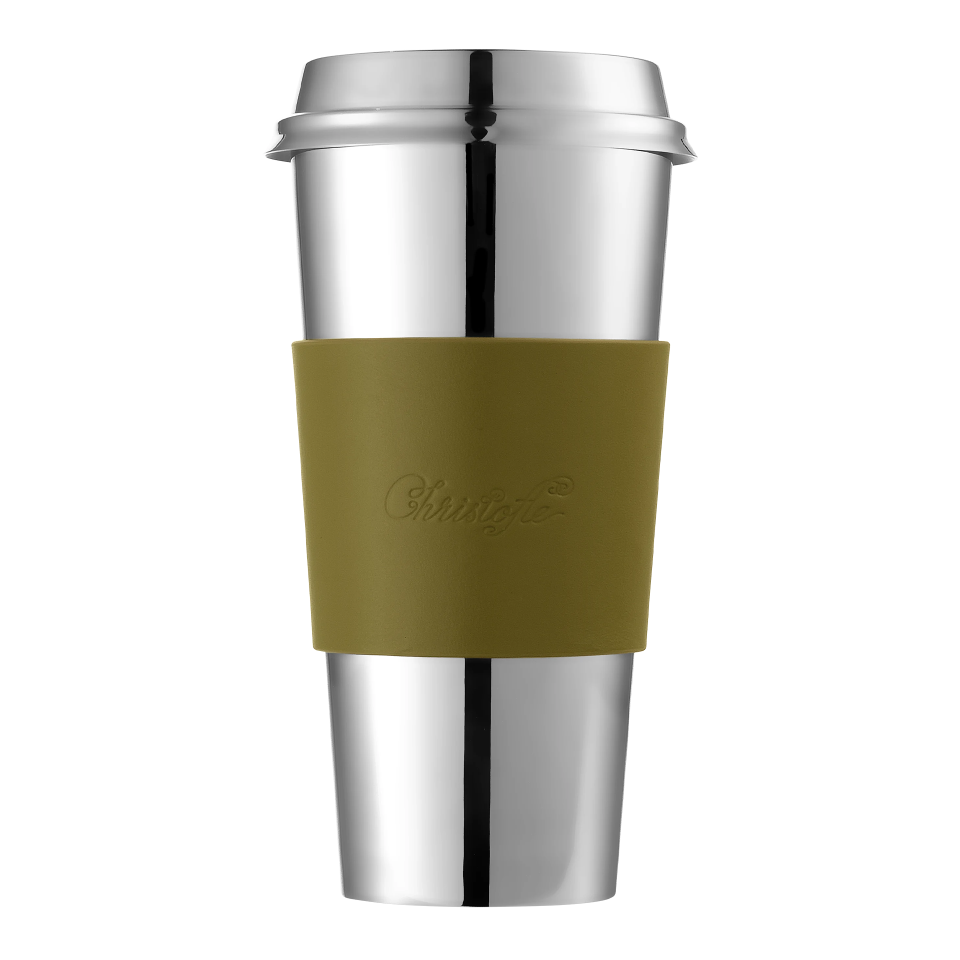 To-Go Cup imperial green, Reisemug, Edelstahl, Kaffeebecher, grüne Hülle, isoliert