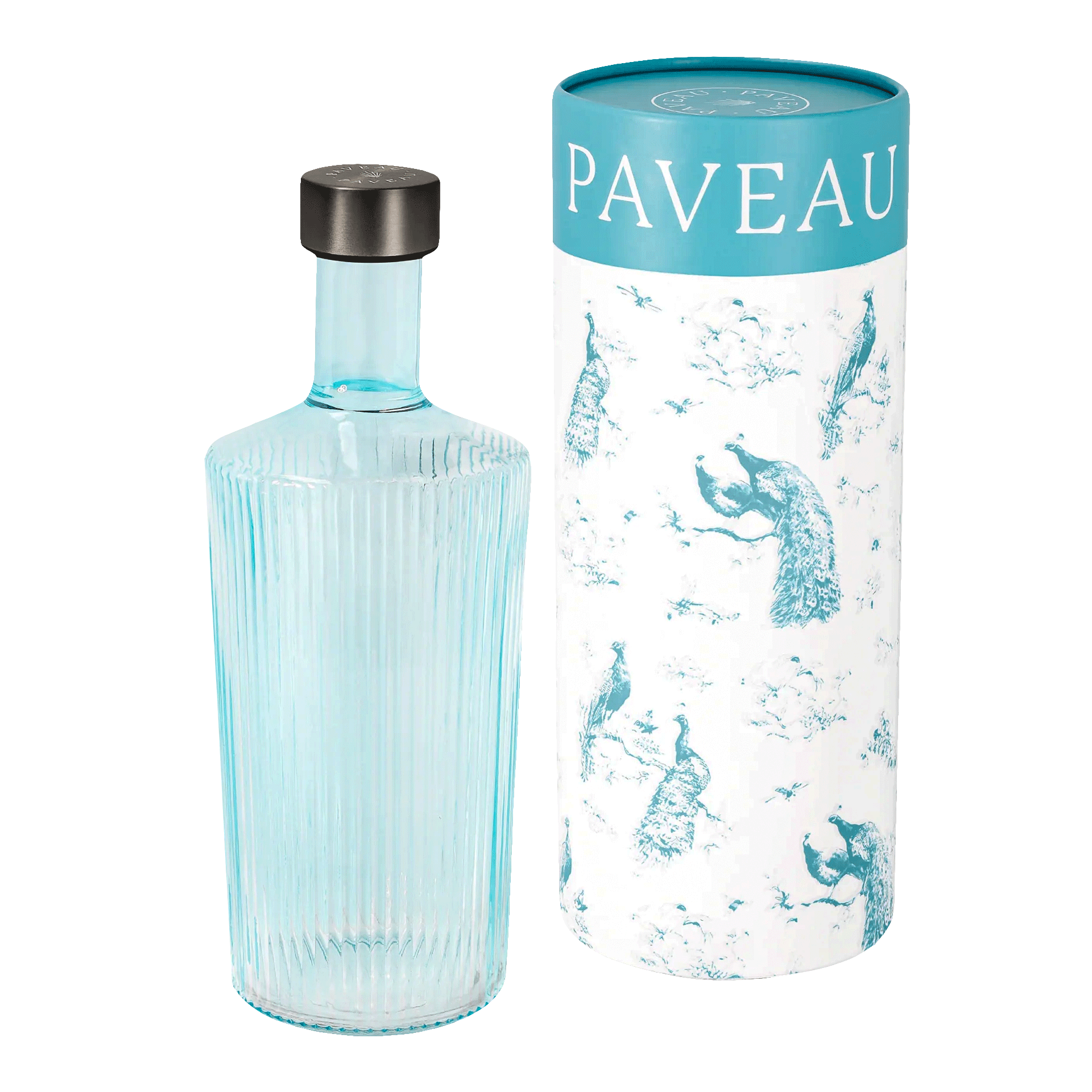 Paveau, Ribbed Elegance, glass bottle Lucky 1.25 l, Glasflasche, Karaffe, Ribbed Glas, Türkisblau, Kartonverpackung