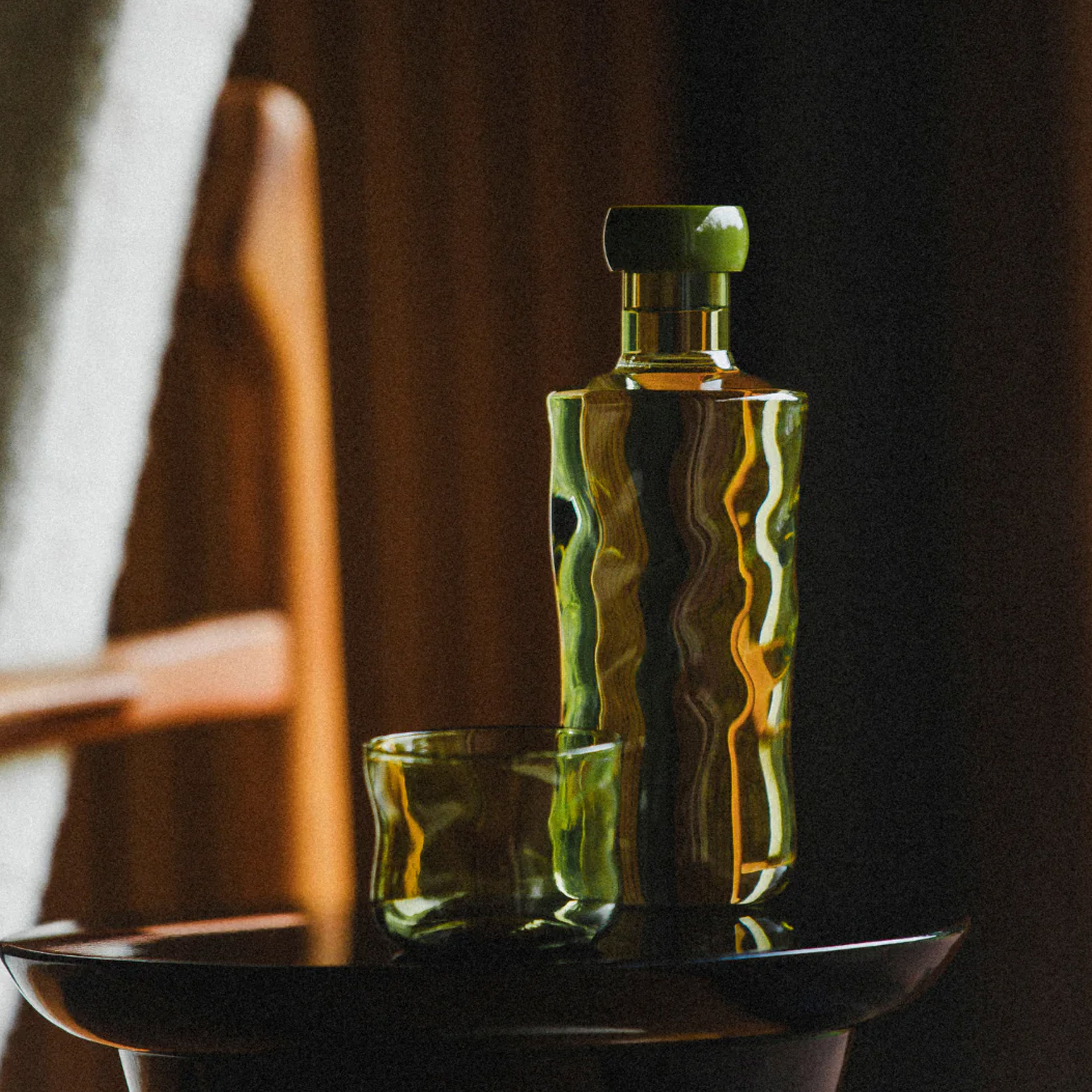 Glass bottle Moss 1.25 l, glasflasche, korken, grün, glänzend, handgefertigt